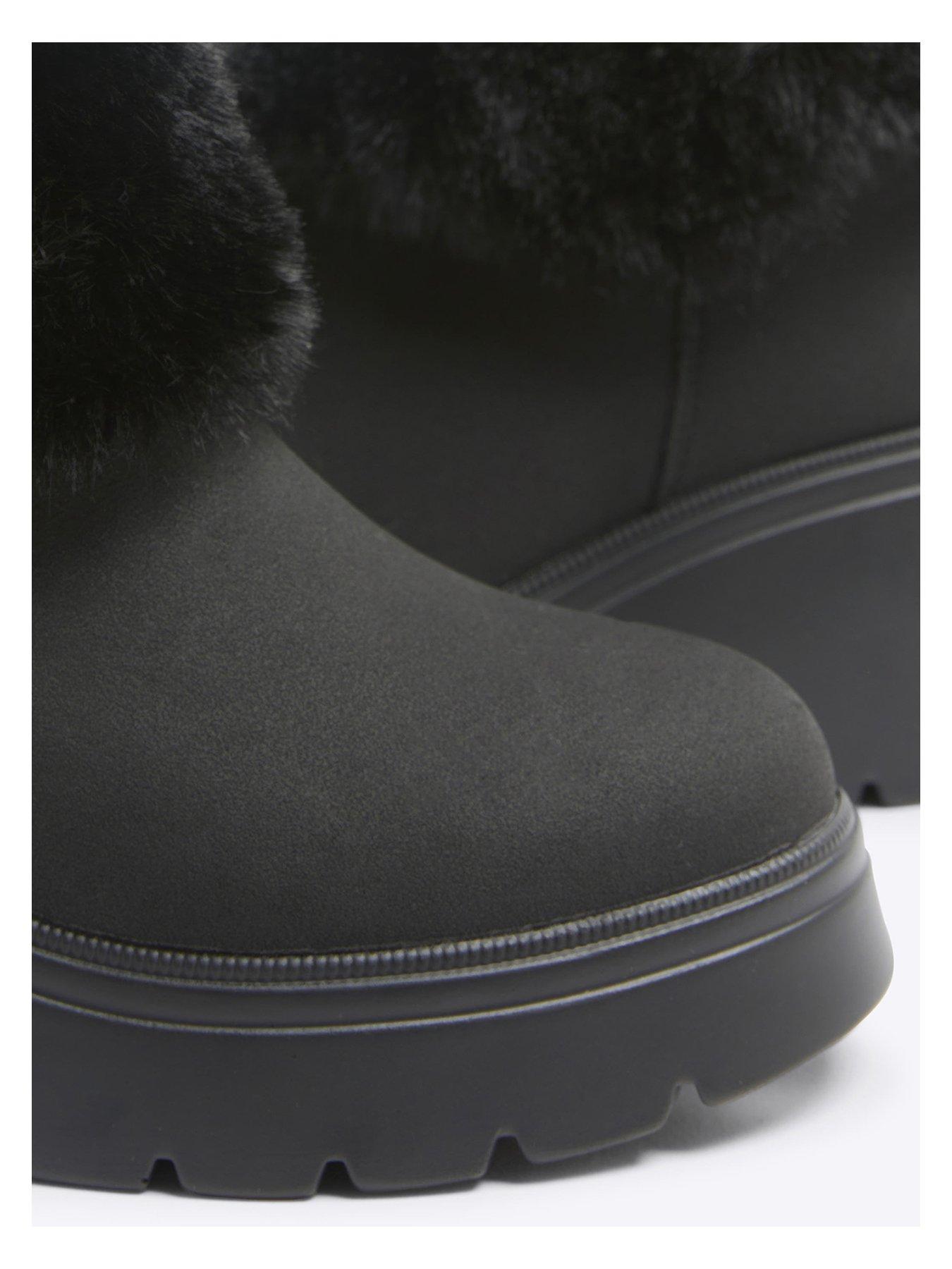 Image 5 of 5 of River Island Older Girl Pu Faux Fur Cuff Boot - Black