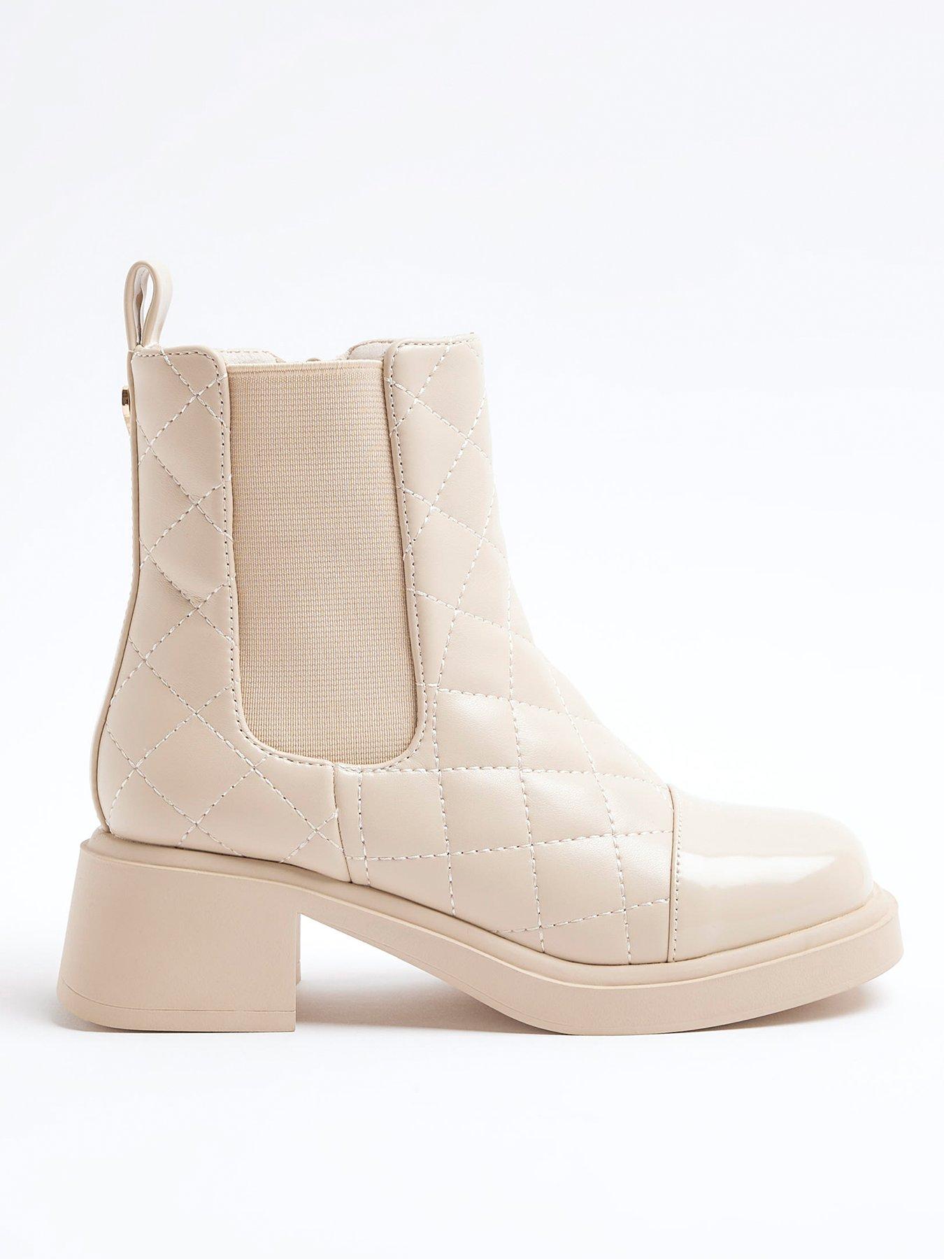undefined Older Girl Quilted Square Heel Boots - Cream