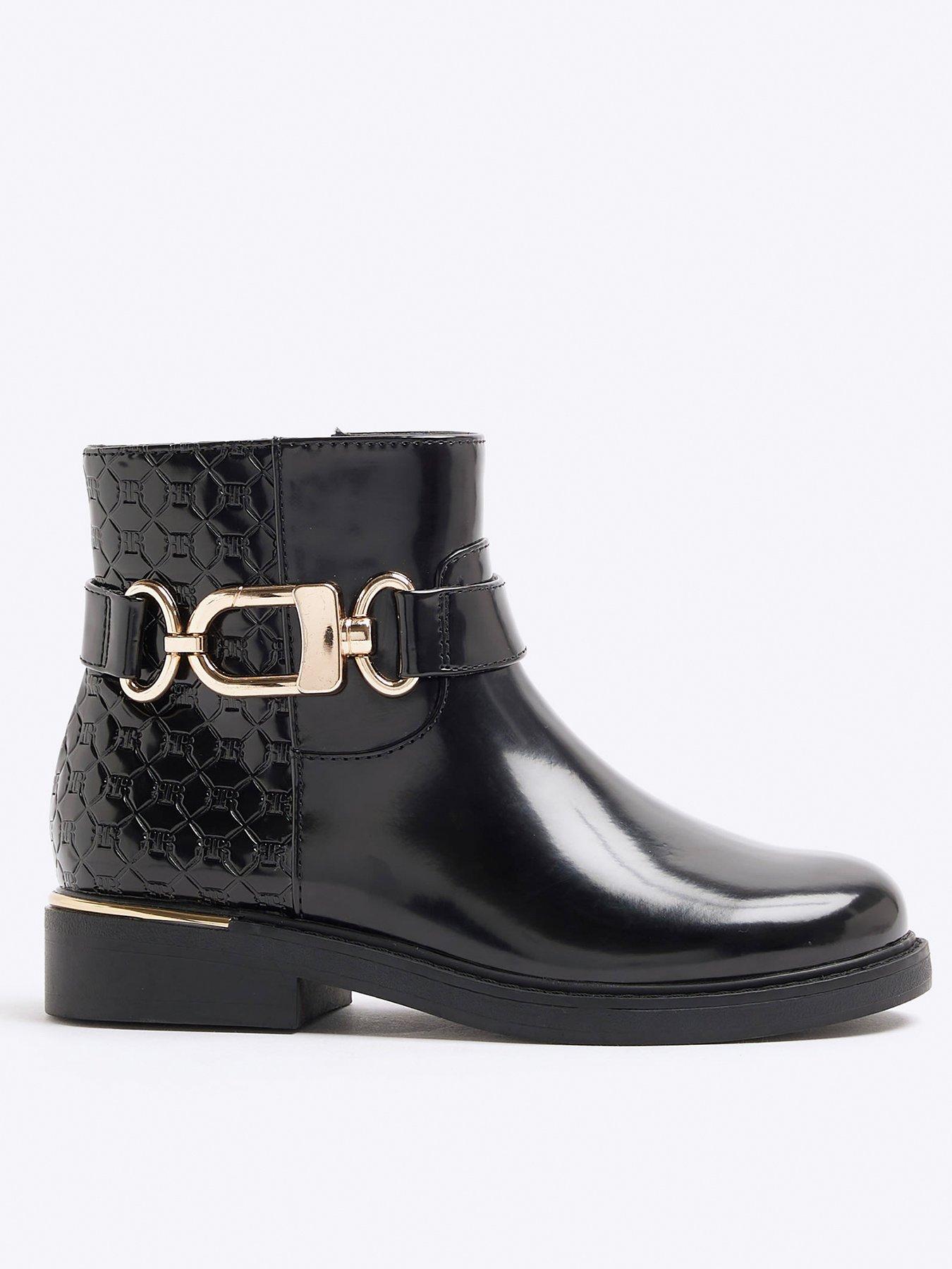 River island black buckle boots sales
