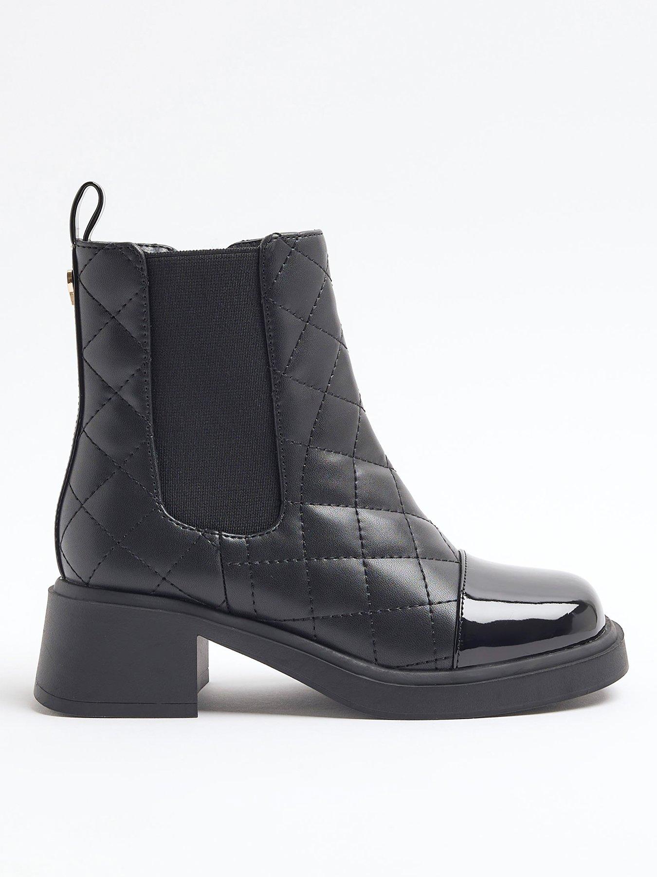 undefined Older Girl Faux Leather Quilted Square Boots - Black