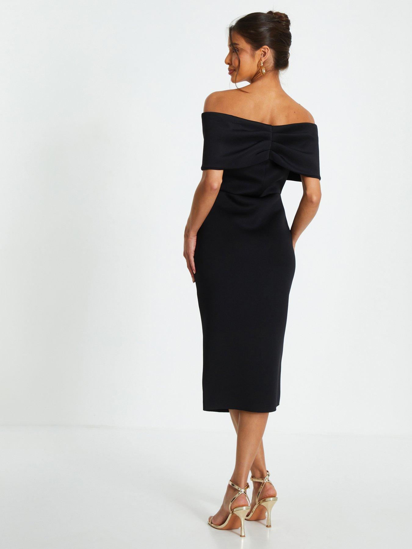Quiz Black Bardot Ruched Wrap Midi Dress Very