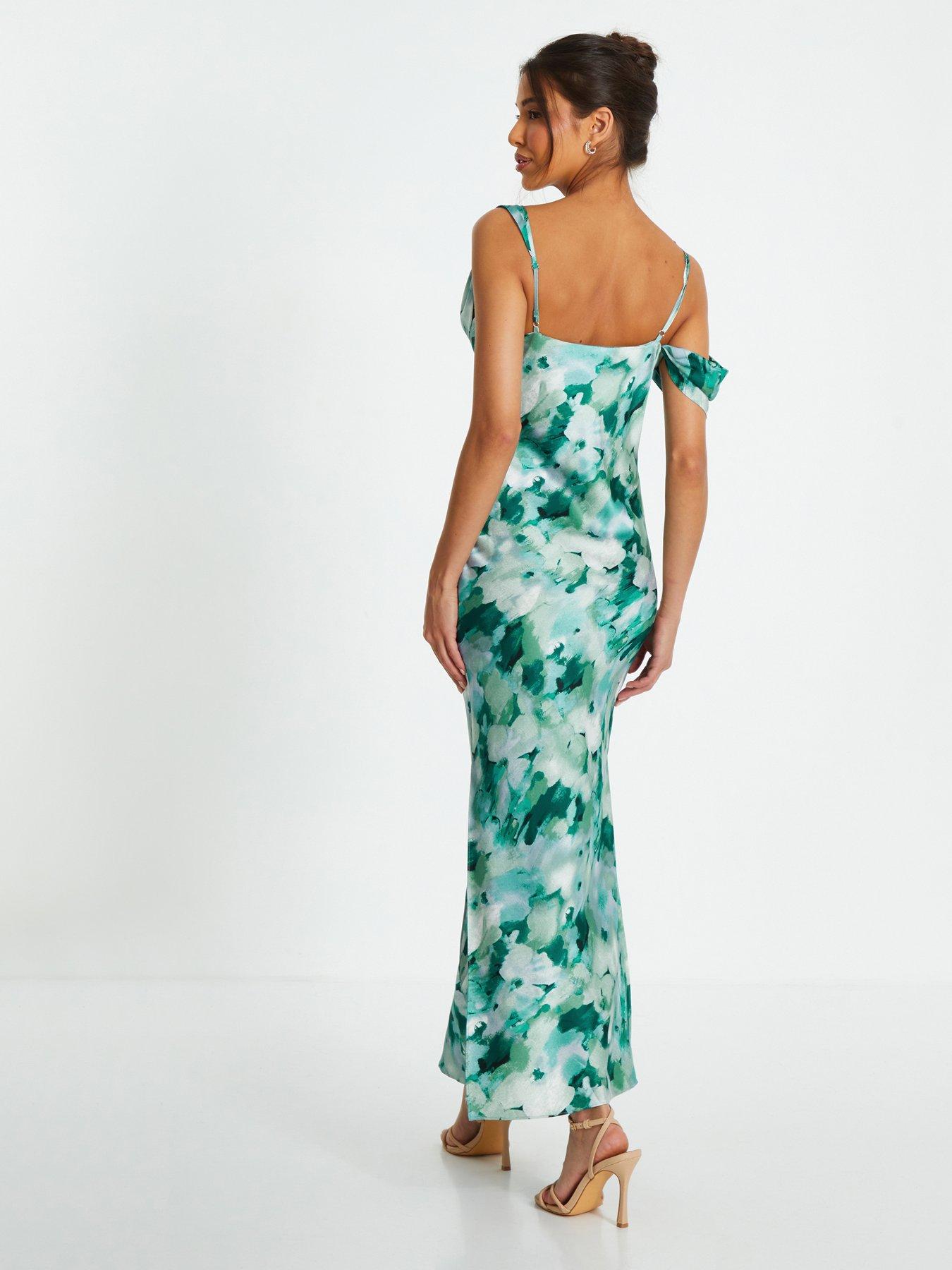 Image 2 of 6 of Quiz Blue Floral Satin Asymmetric Midaxi Dress