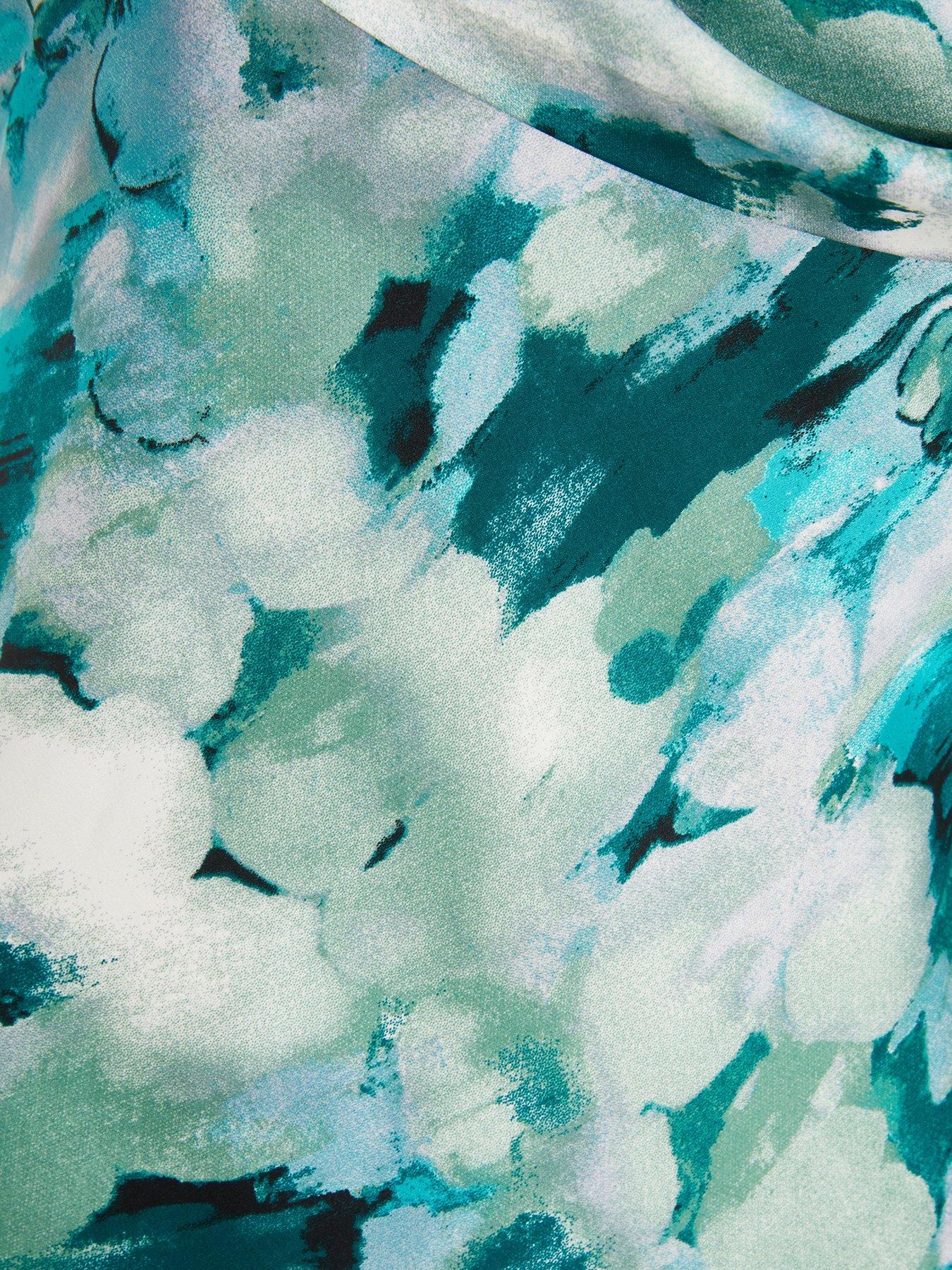 Image 6 of 6 of Quiz Blue Floral Satin Asymmetric Midaxi Dress