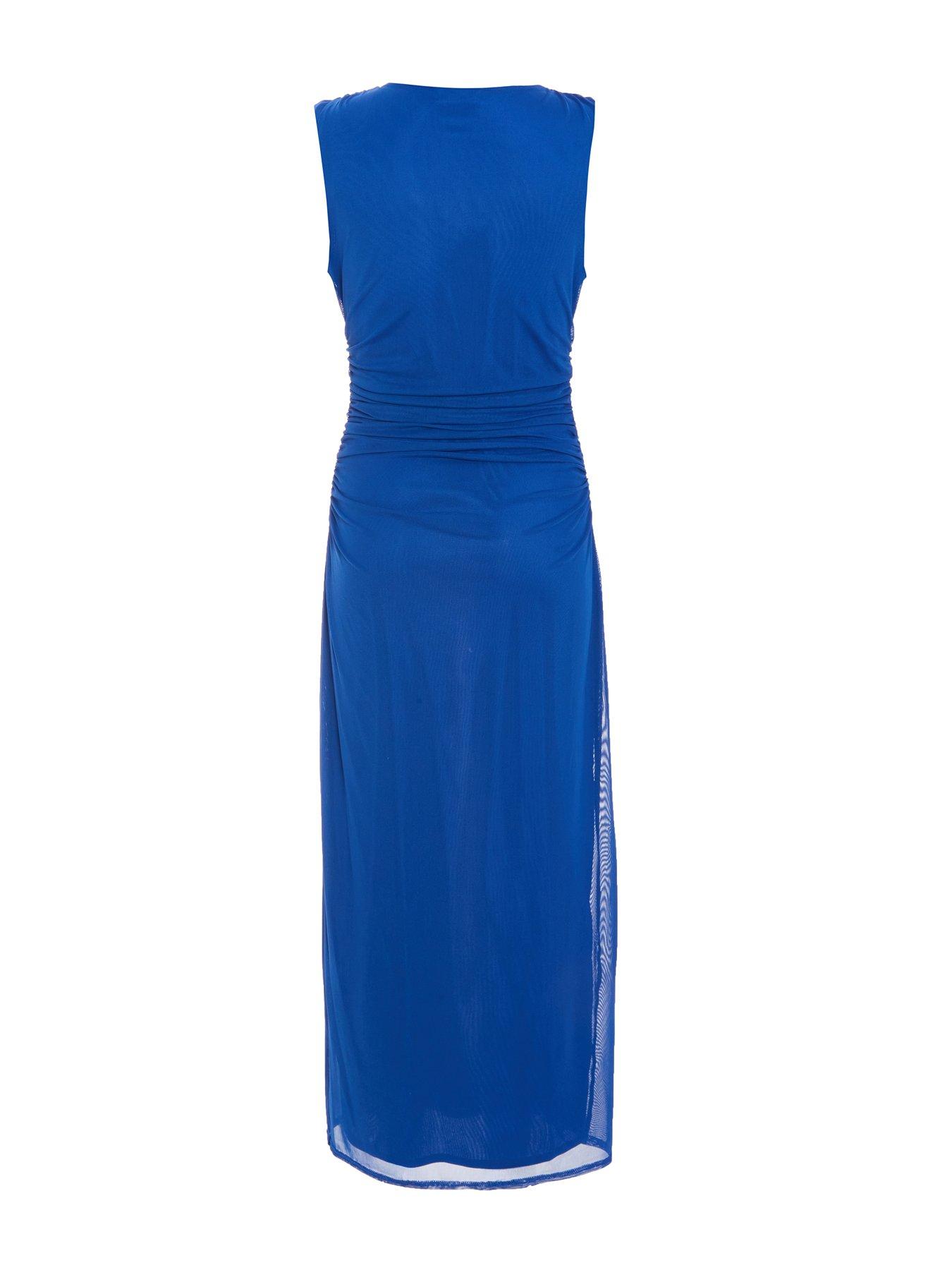 Image 5 of 6 of Quiz Blue Mesh Ruched Boydcon Midaxi Dress