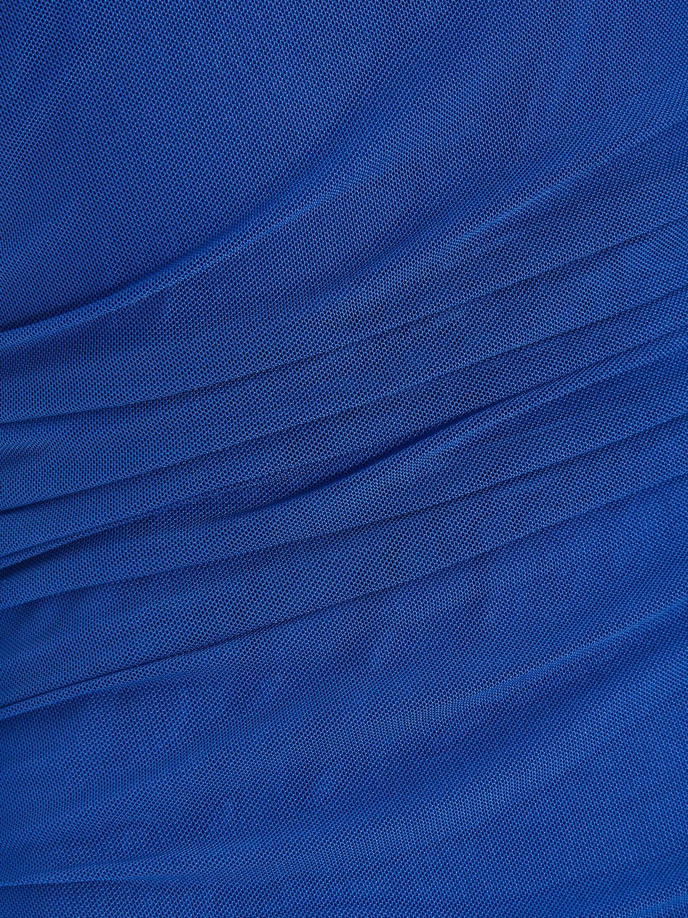 Image 6 of 6 of Quiz Blue Mesh Ruched Boydcon Midaxi Dress