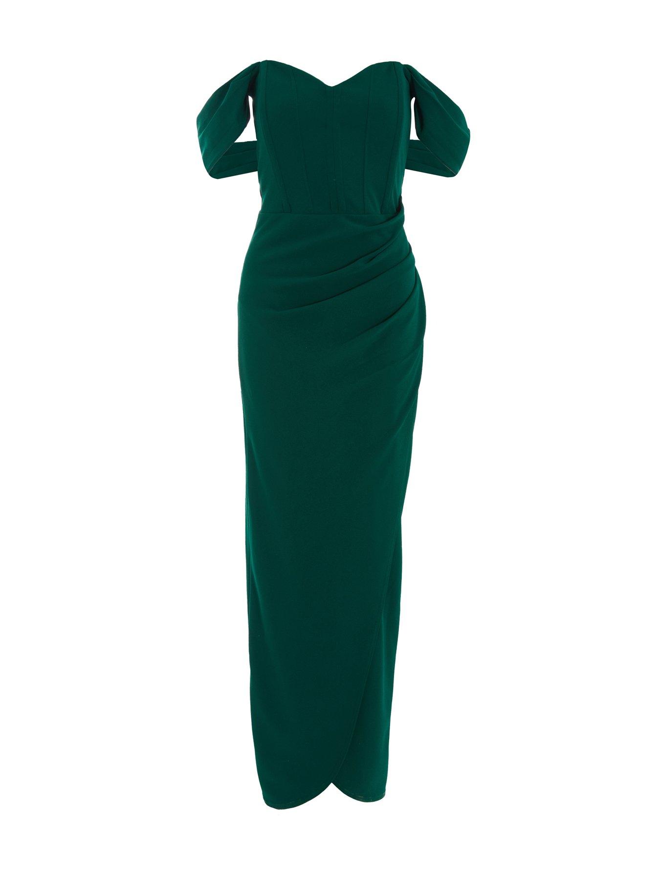 Quiz green bardot embellished maxi dress best sale