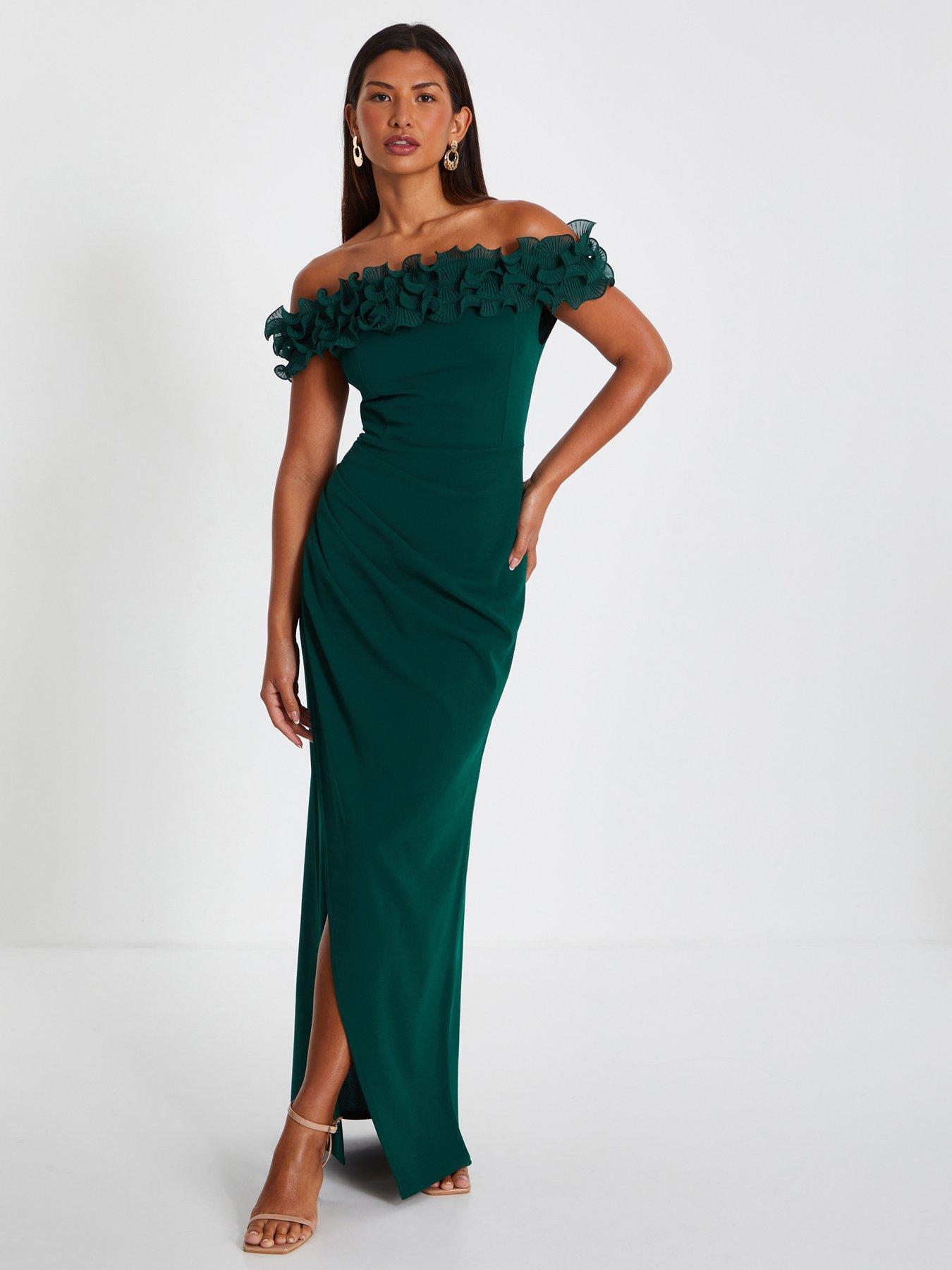 quiz bottle green bardot dress bandage Dress High Quality One Shoulder Green Neon Flower Bodycon Bodycon Dress Fluorescent Green / L main image 0