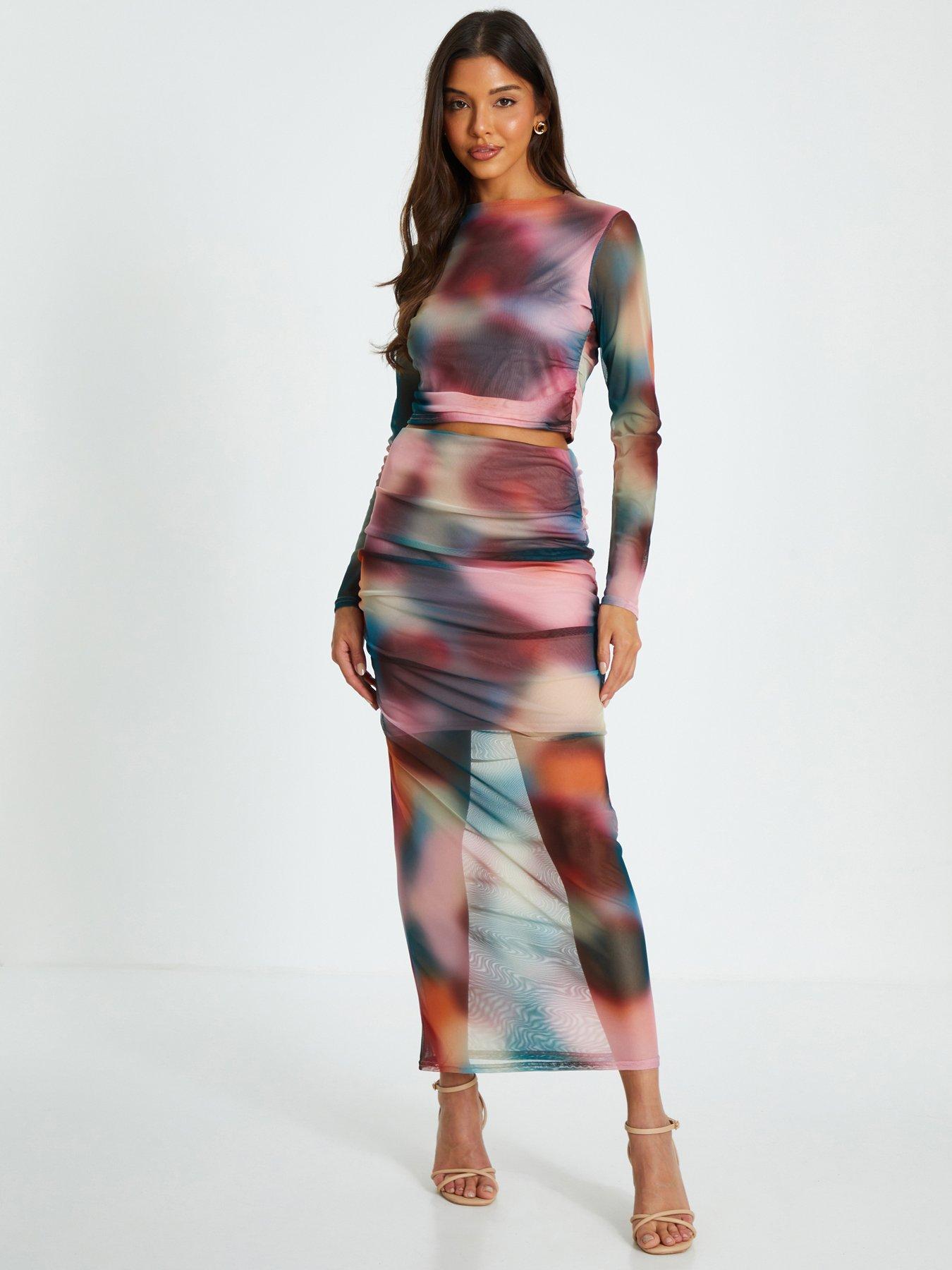 Image 1 of 6 of Quiz Multicoloured Ombre Mesh Midaxi Skirt - Multi