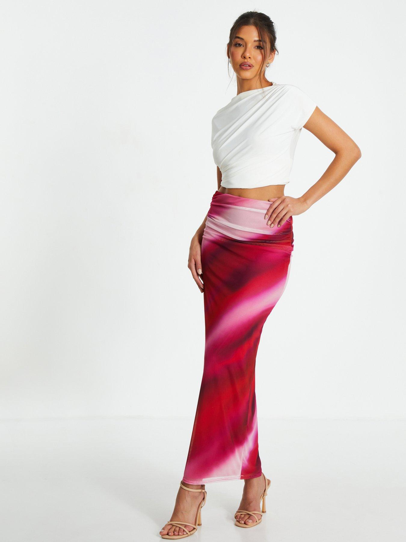 MUKZIN“Capsule Collection”Pink - Brown Ombre Floral Maxi Skirt main image 1