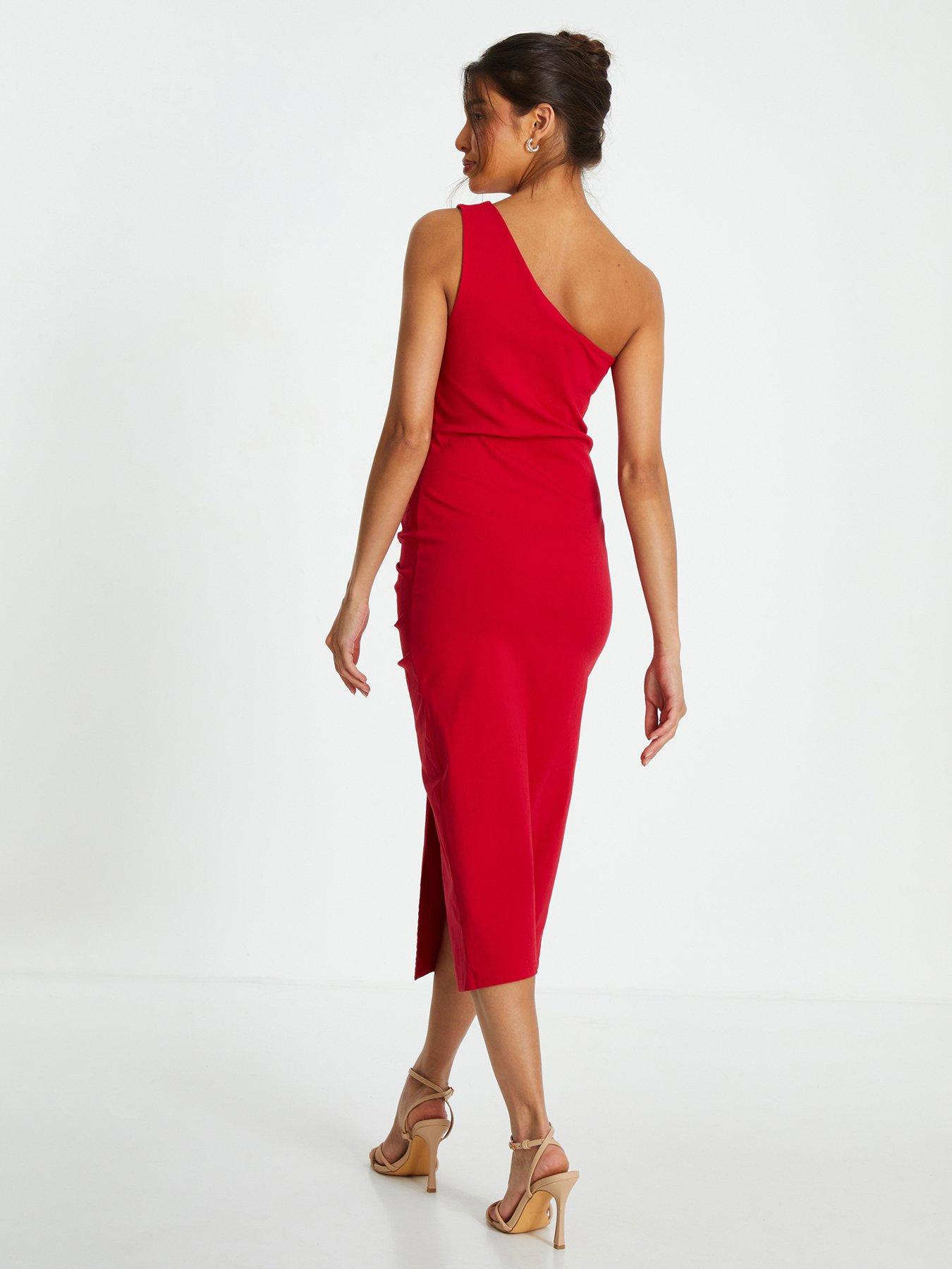 Quiz Red Ruched One Shoulder Midaxi Dress | Very