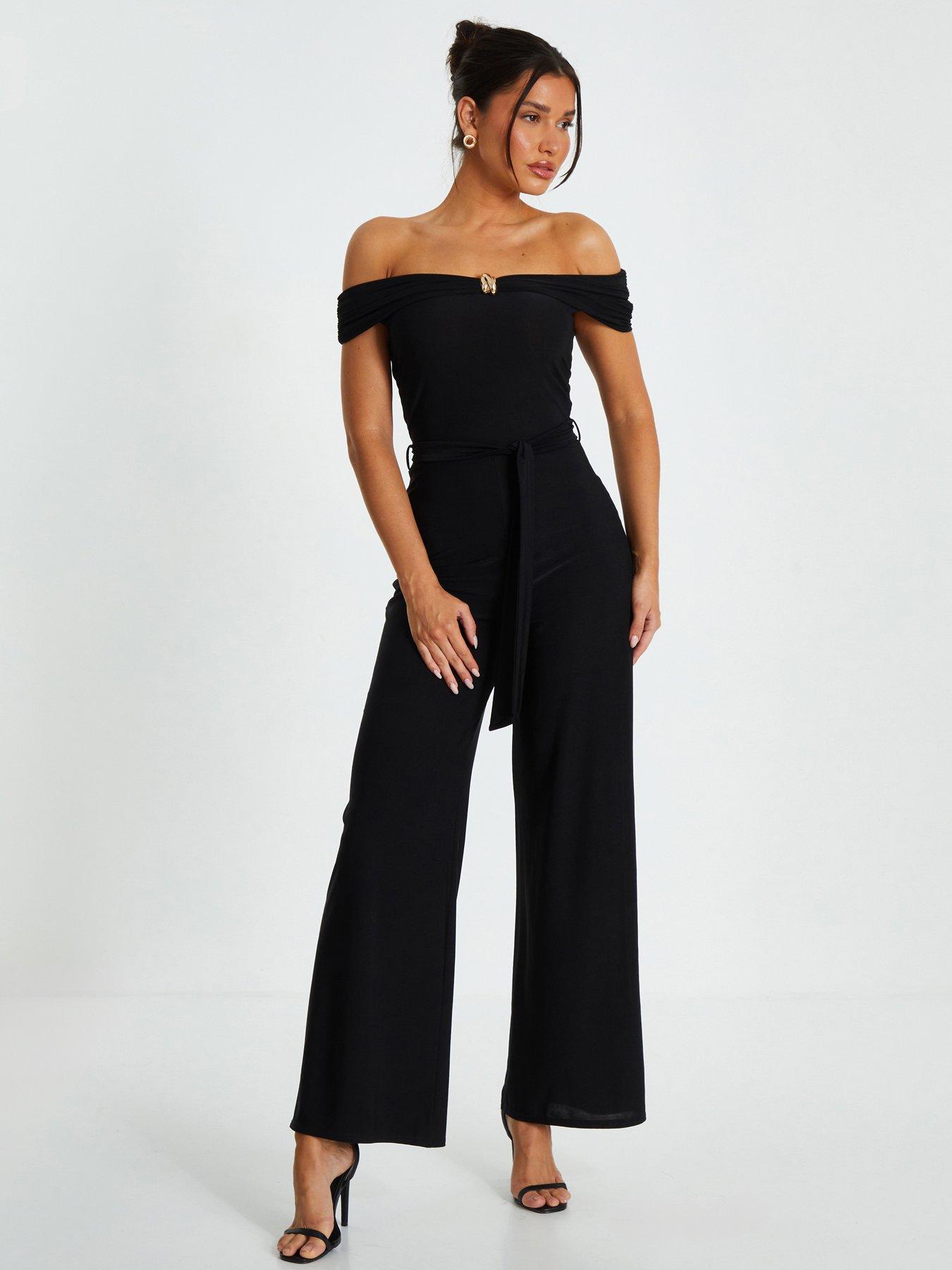 Quiz Bardot Palazzo Jumpsuit Black Very