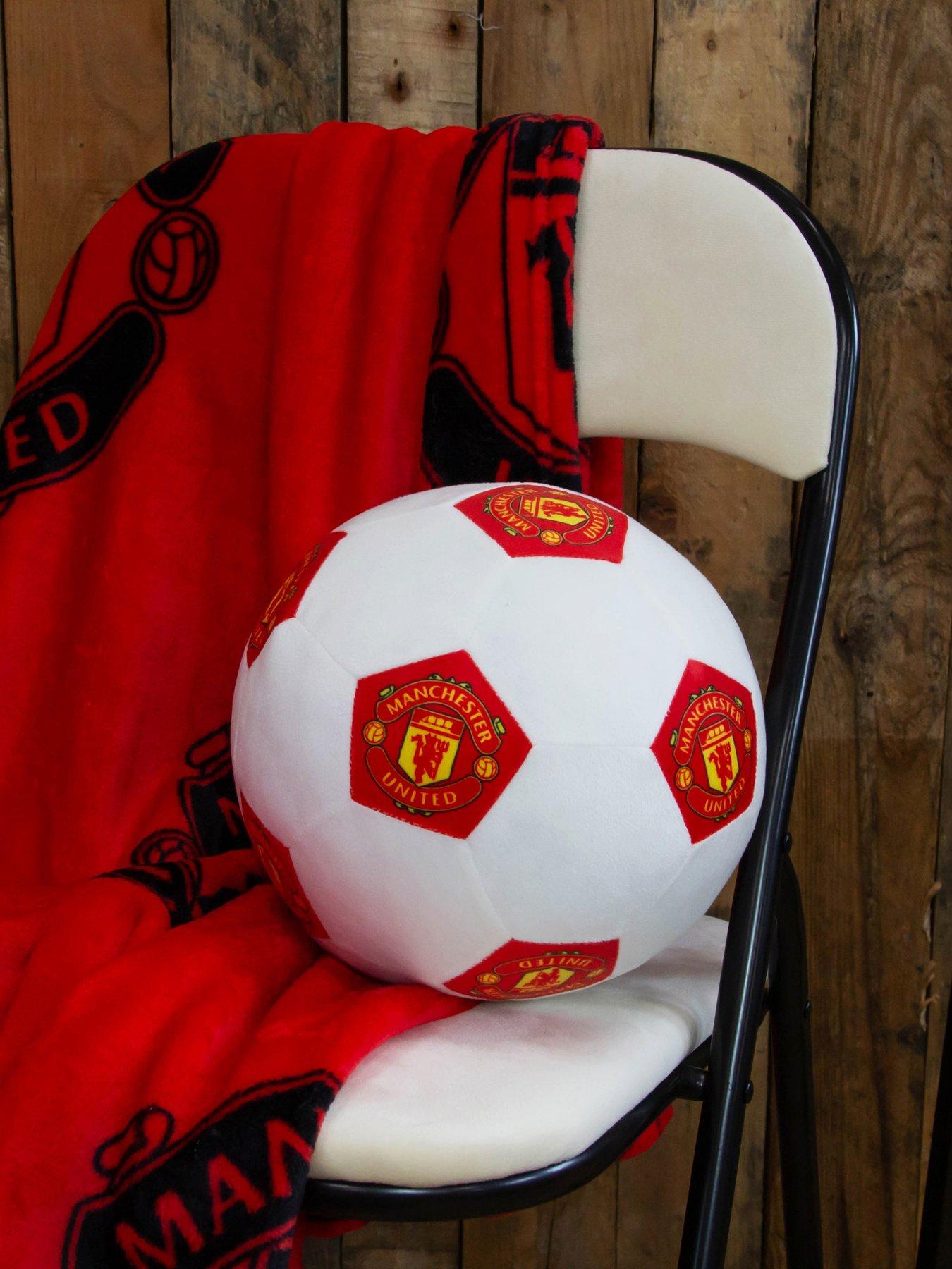 Product photograph of Manchester United Football Shaped Cushion - White Red from very.co.uk