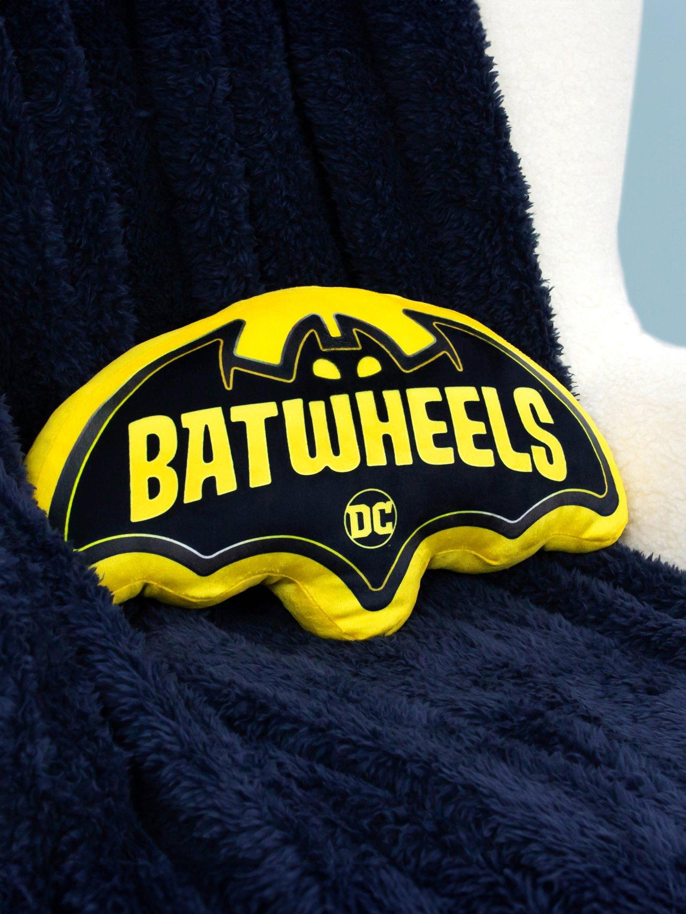 Product photograph of Batman Batwheels Shaped Cushion - Black Yellow from very.co.uk