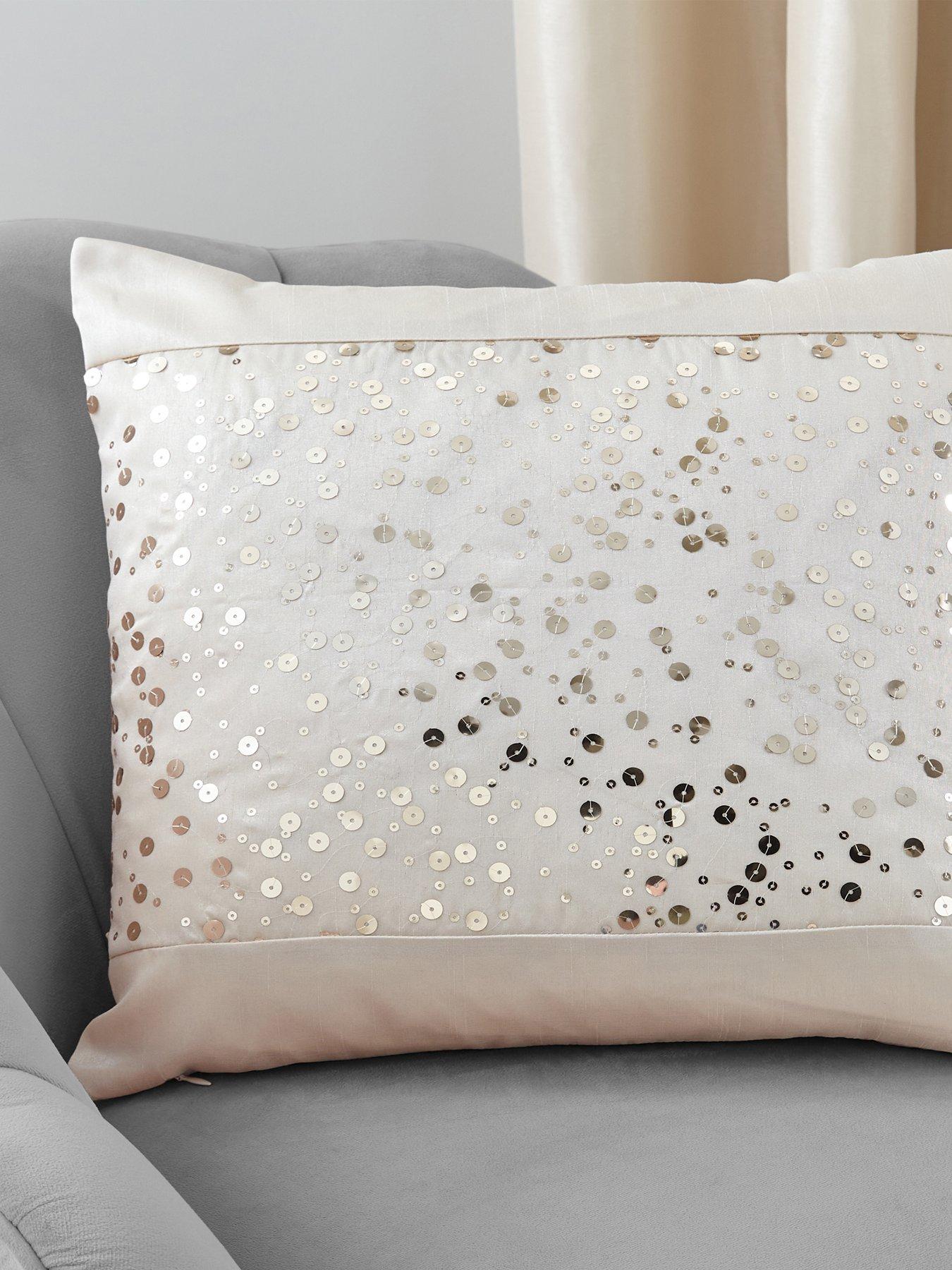 Product photograph of Catherine Lansfield Glitzy Sequin Cushion 43 X 43cm - Natural from very.co.uk