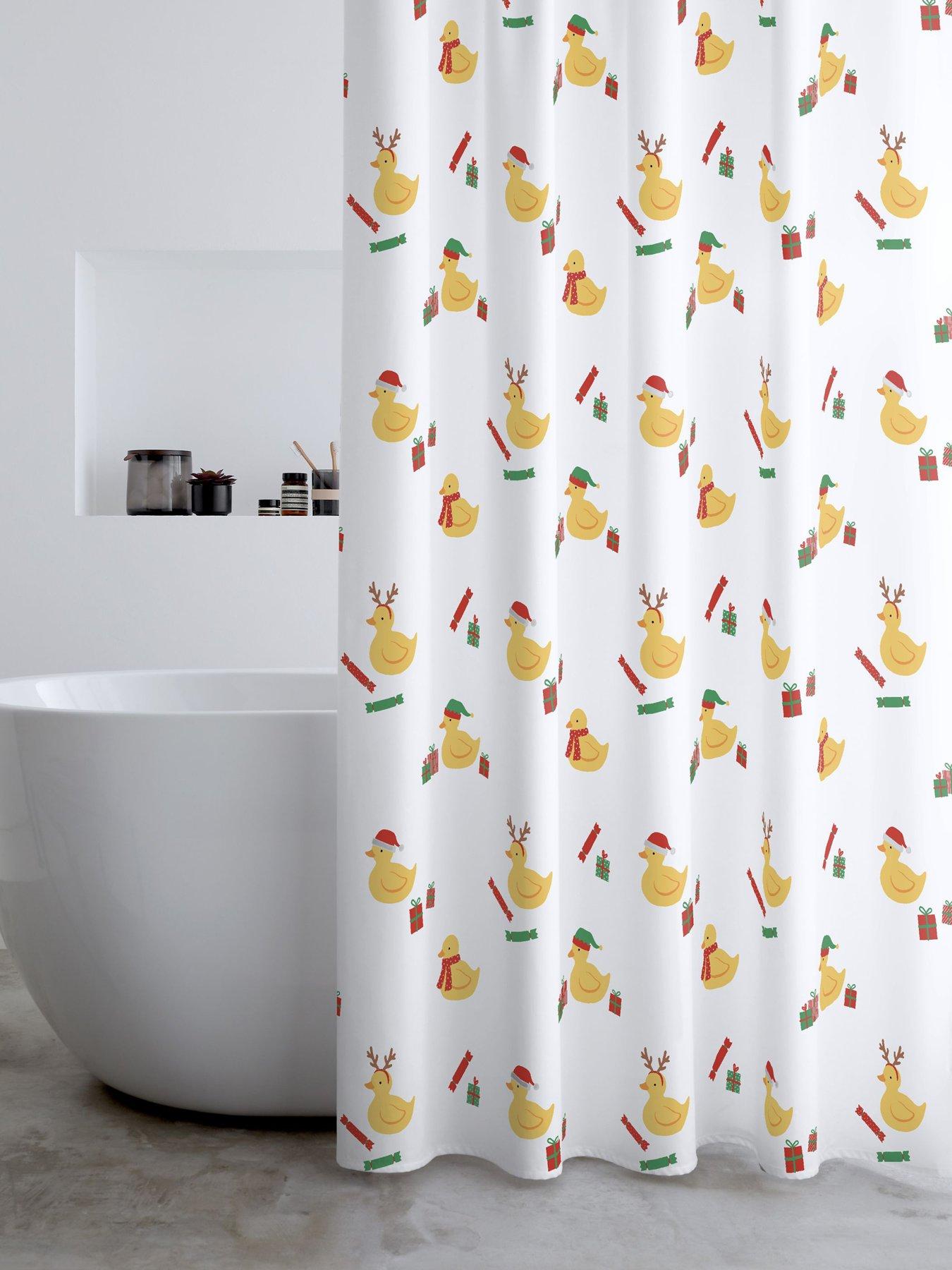 Product photograph of Catherine Lansfield Christmas Quacker Shower Curtain from very.co.uk