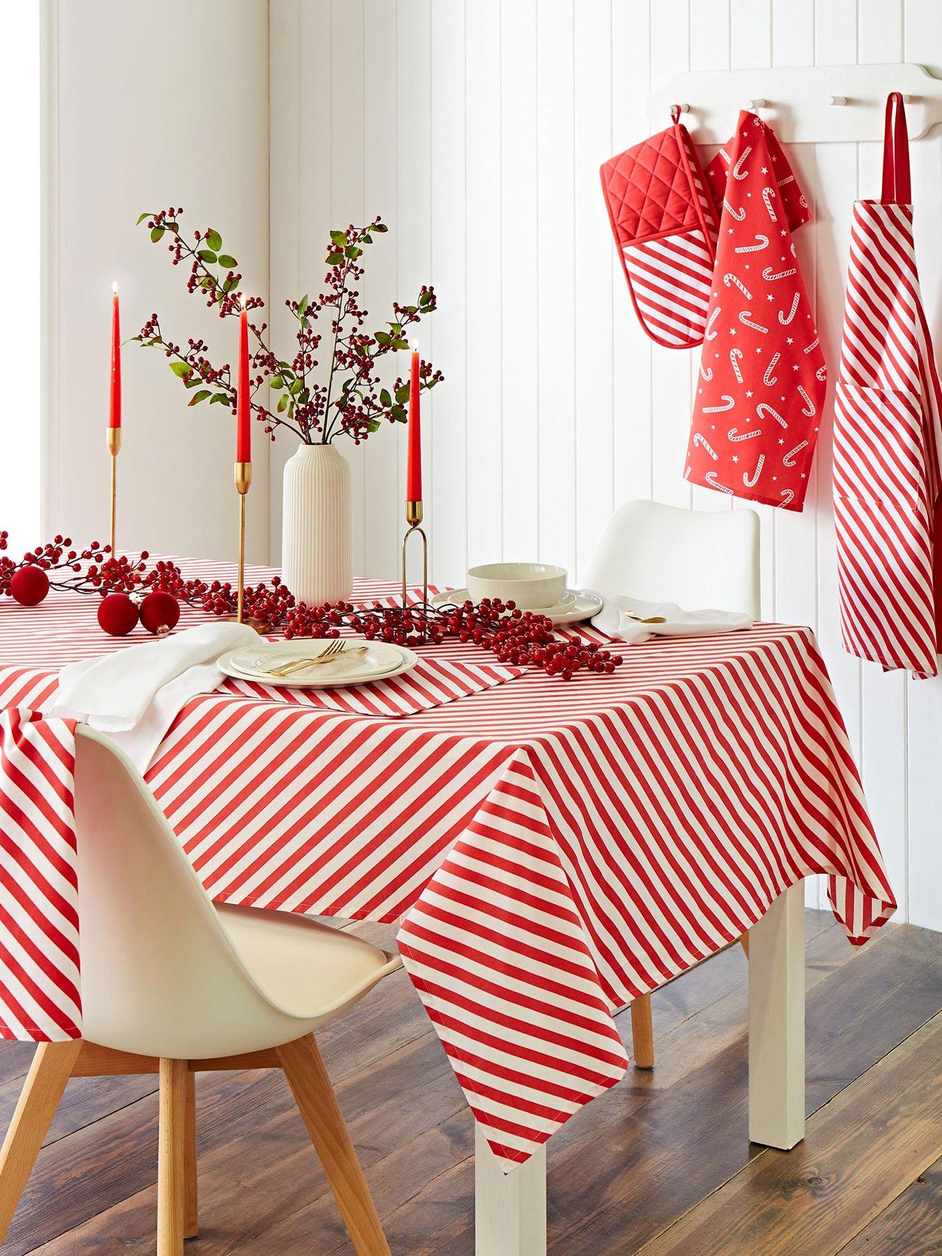 Product photograph of Catherine Lansfield Christmas Candy Cane Large Tablecloth from very.co.uk