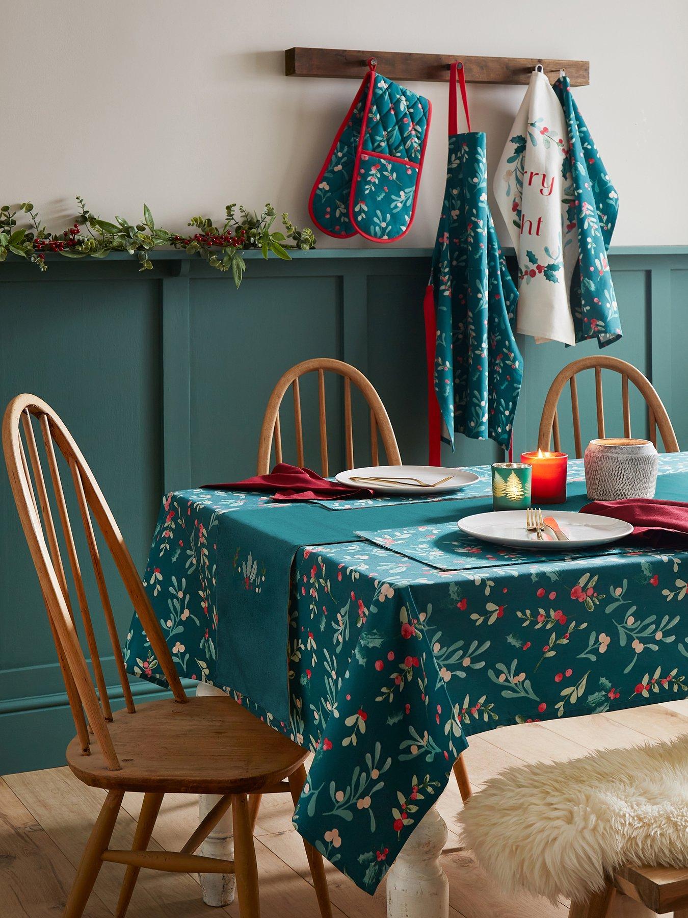 Product photograph of Catherine Lansfield Christmas Holly And Mistletoe Large Tablecloth from very.co.uk