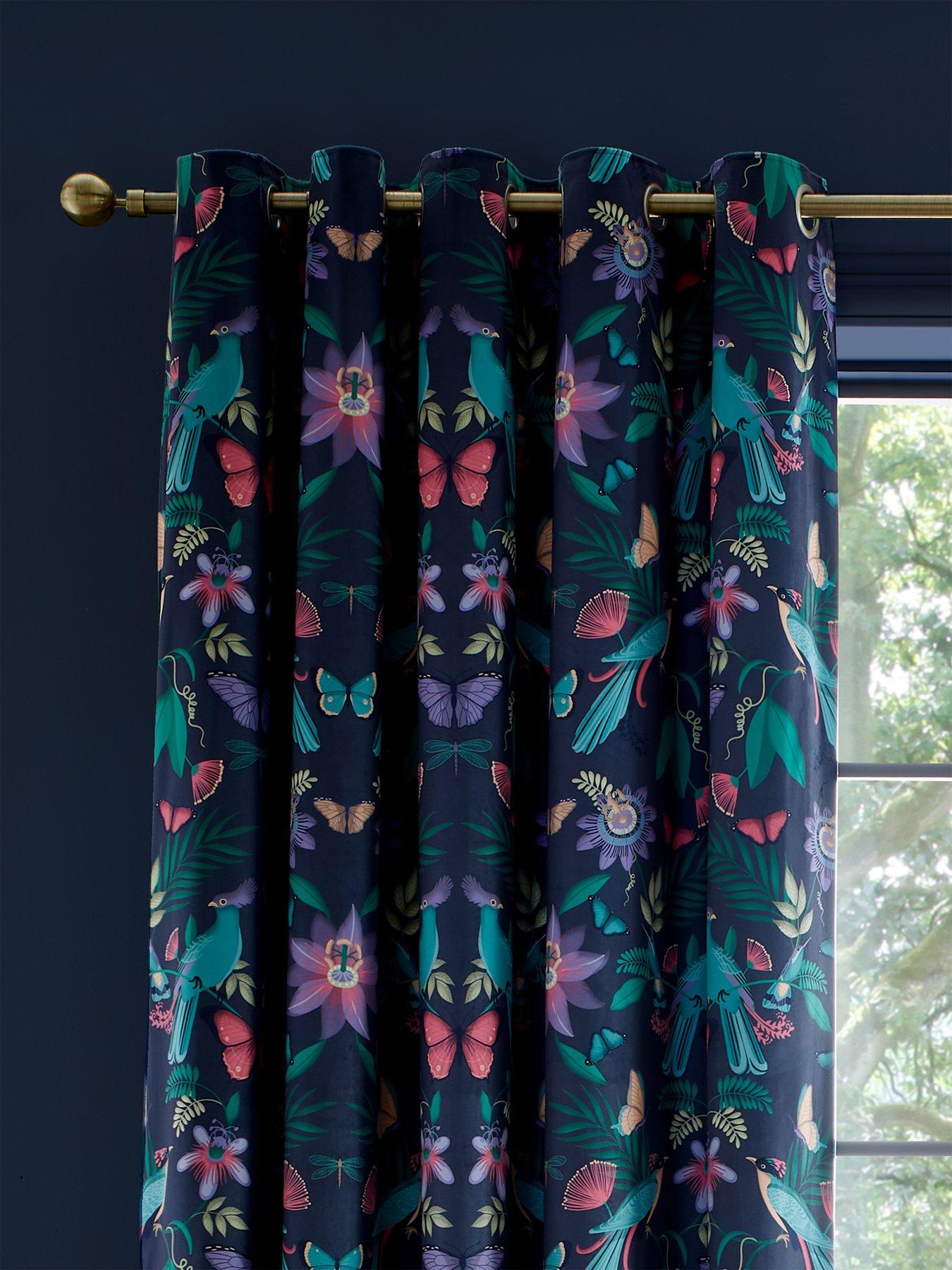 Product photograph of Catherine Lansfield Mya Tropical Birds Curtains 90x90cm from very.co.uk