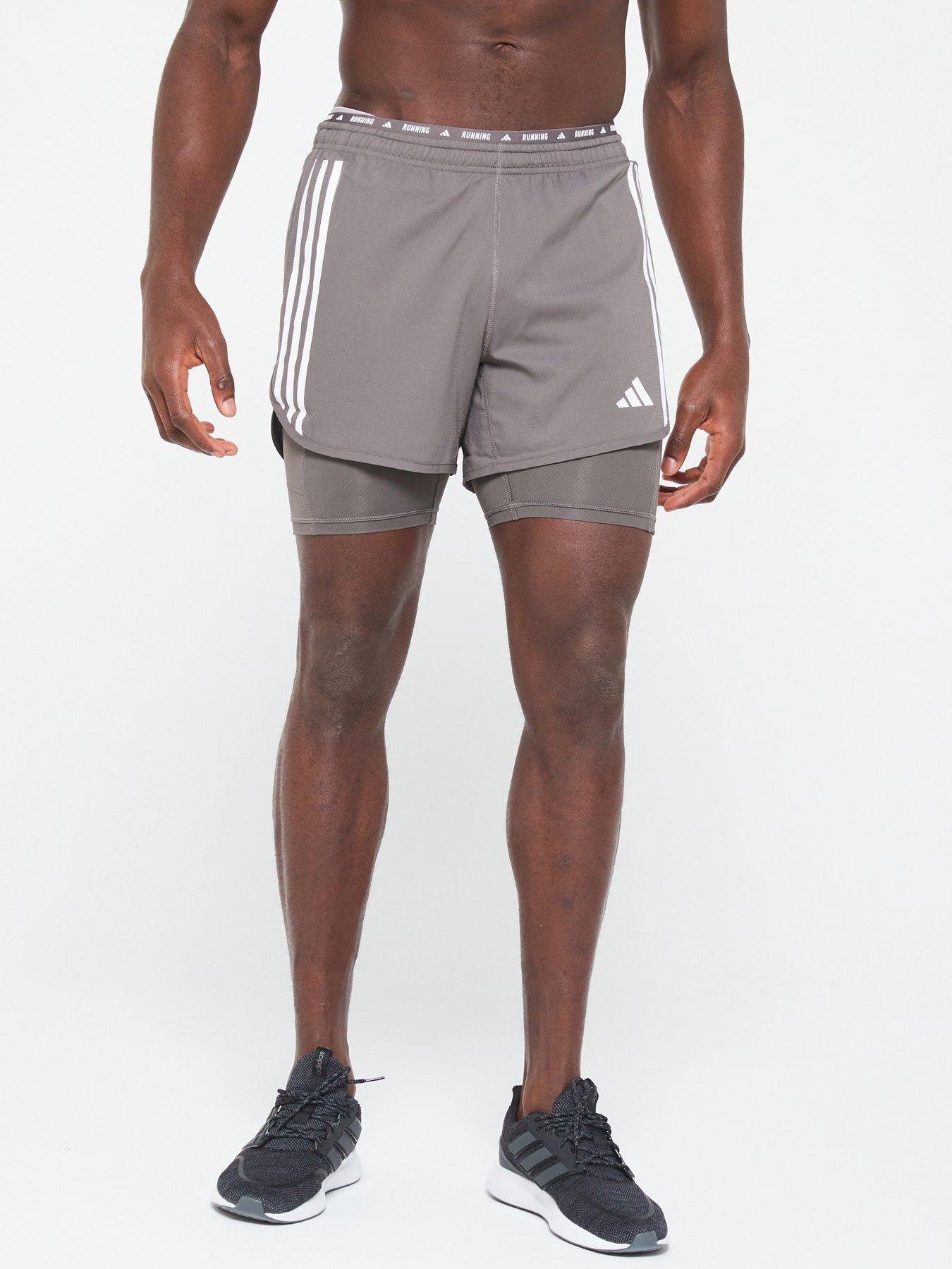 undefined Mens Own The Run 3 Stripes 2 in 1 Shorts - Grey