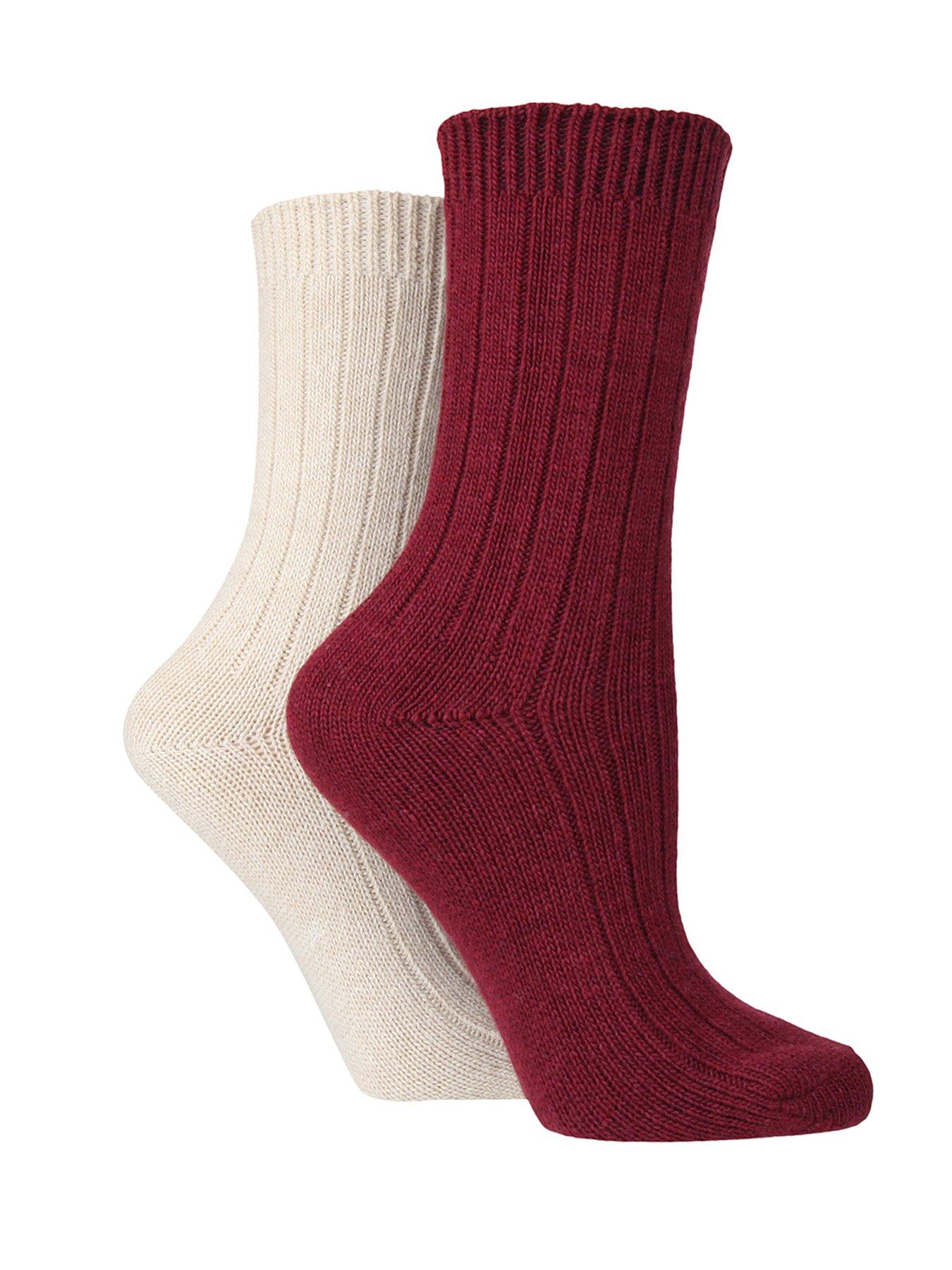 Image 2 of 4 of Glenmuir 2pk Cashmere Socks - Wine/Beige