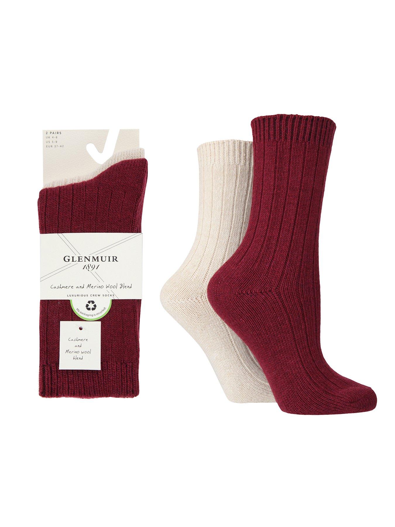 Image 3 of 4 of Glenmuir 2pk Cashmere Socks - Wine/Beige
