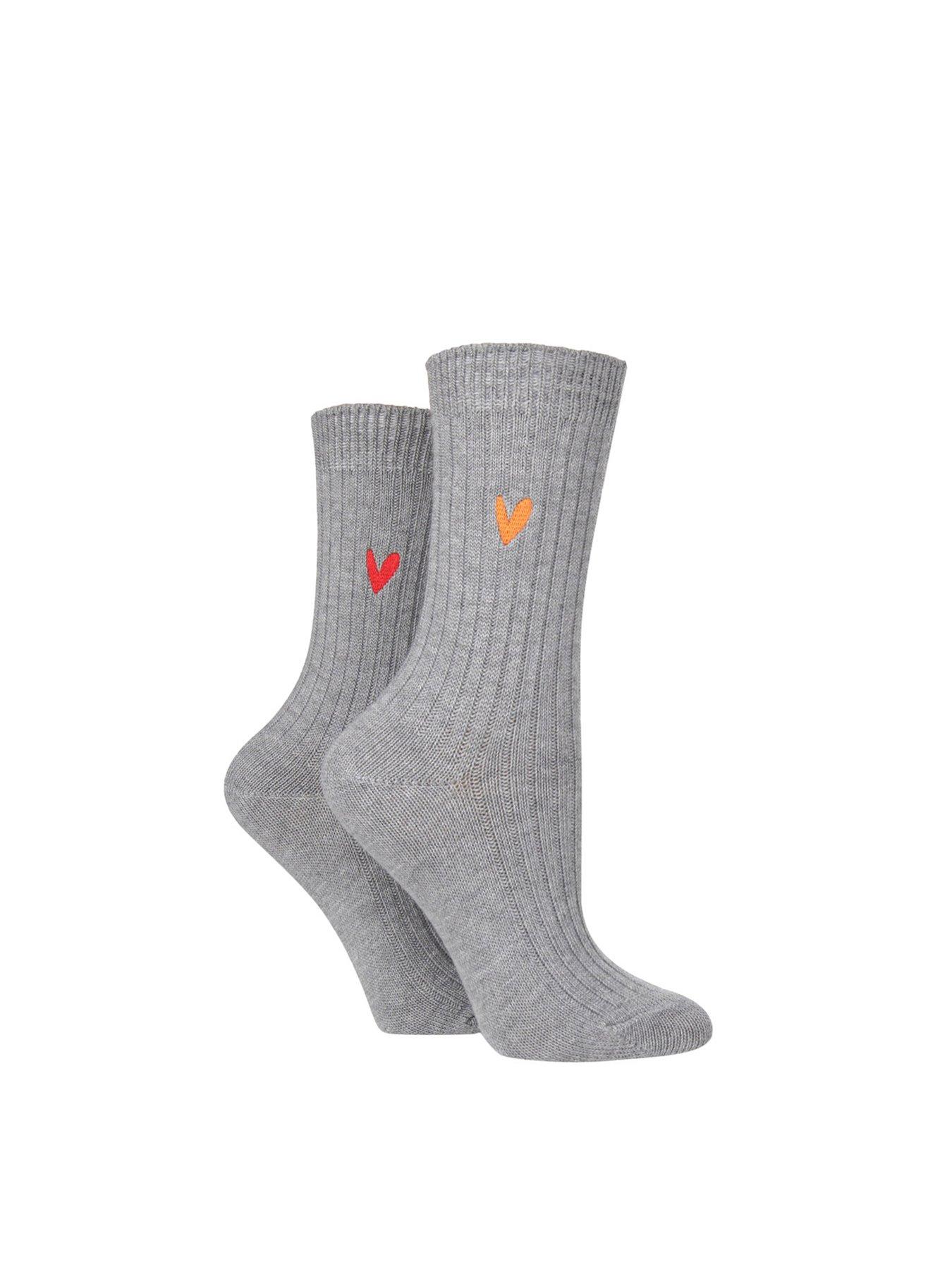 Image 1 of 3 of Caroline Gardner 2pk Bamboo Ribbed Lightbootlt Grey With Orange/red Heart