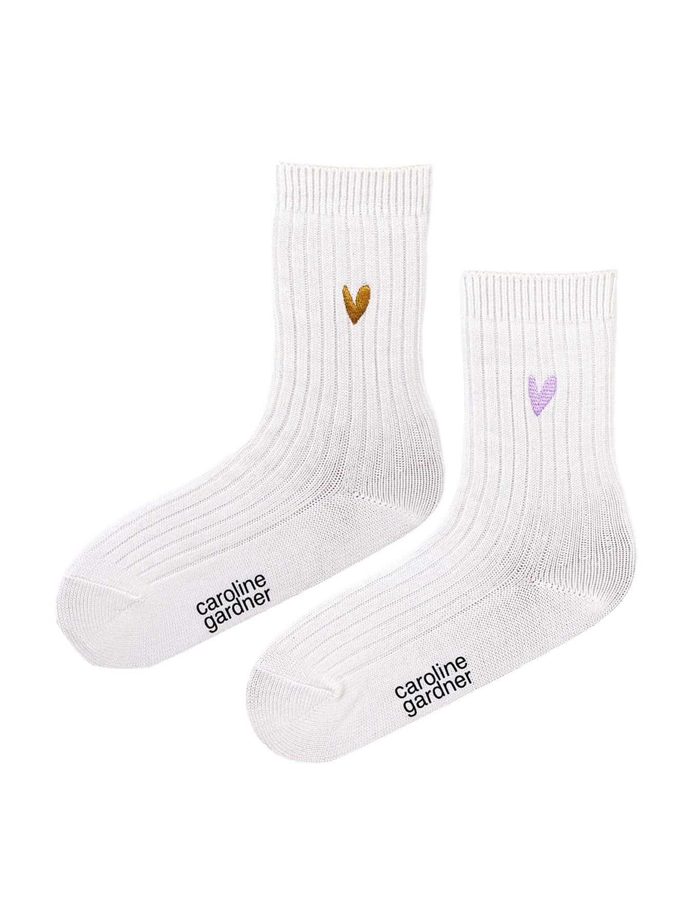 undefined Caroline Gardner 2pk Bamboo Ribbed Lightbootsnow With Lilac/gold Heart