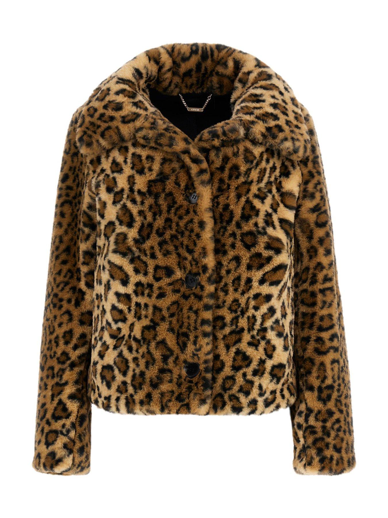 undefined Cecile Print Leopard Faux Fur Coat - Brown