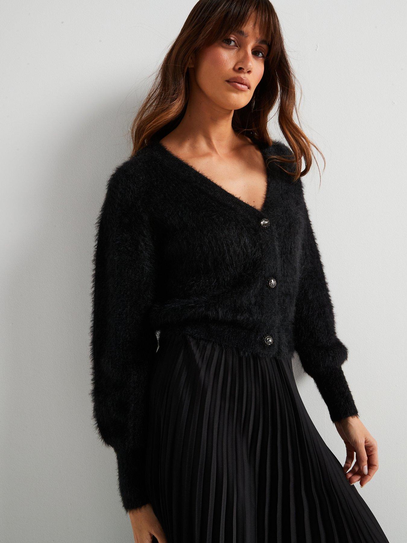 undefined Keyla Long Sleeve V Neck Cardi Sweater - Black
