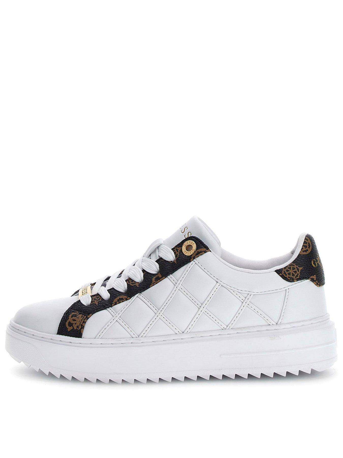 Guess Dattice Quilted Trainer - White, White, Size 40, Women