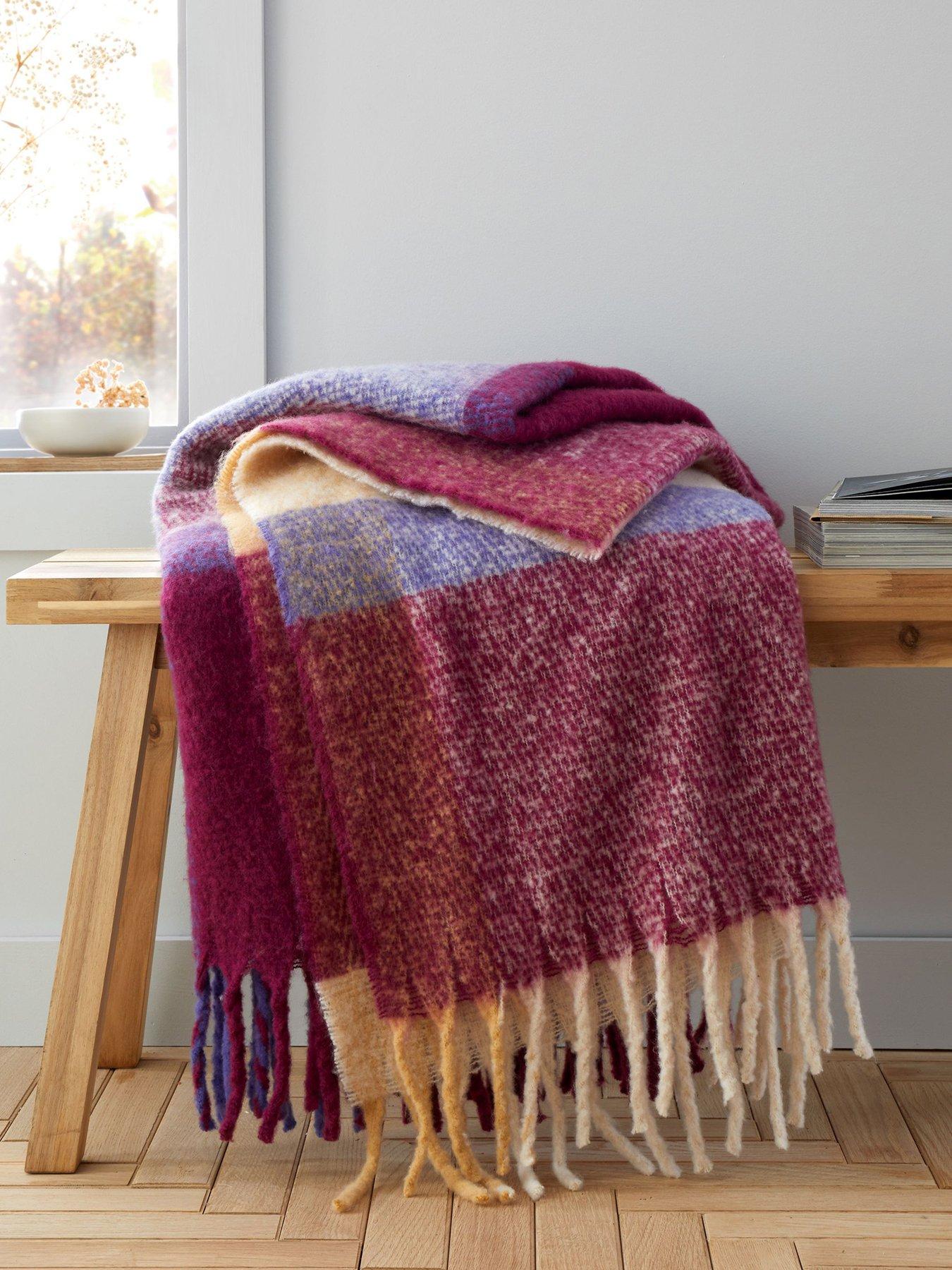 Product photograph of Catherine Lansfield Faux Check Throw- 130x170cm - Plum from very.co.uk