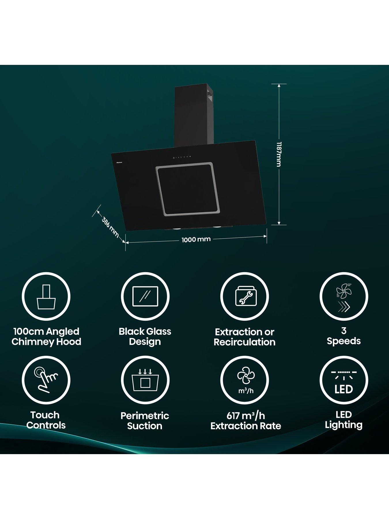 Image 2 of 7 of Hisense CH10IN14BBUK 100cm Black Glass Angled Cooker Hood - Jet Black