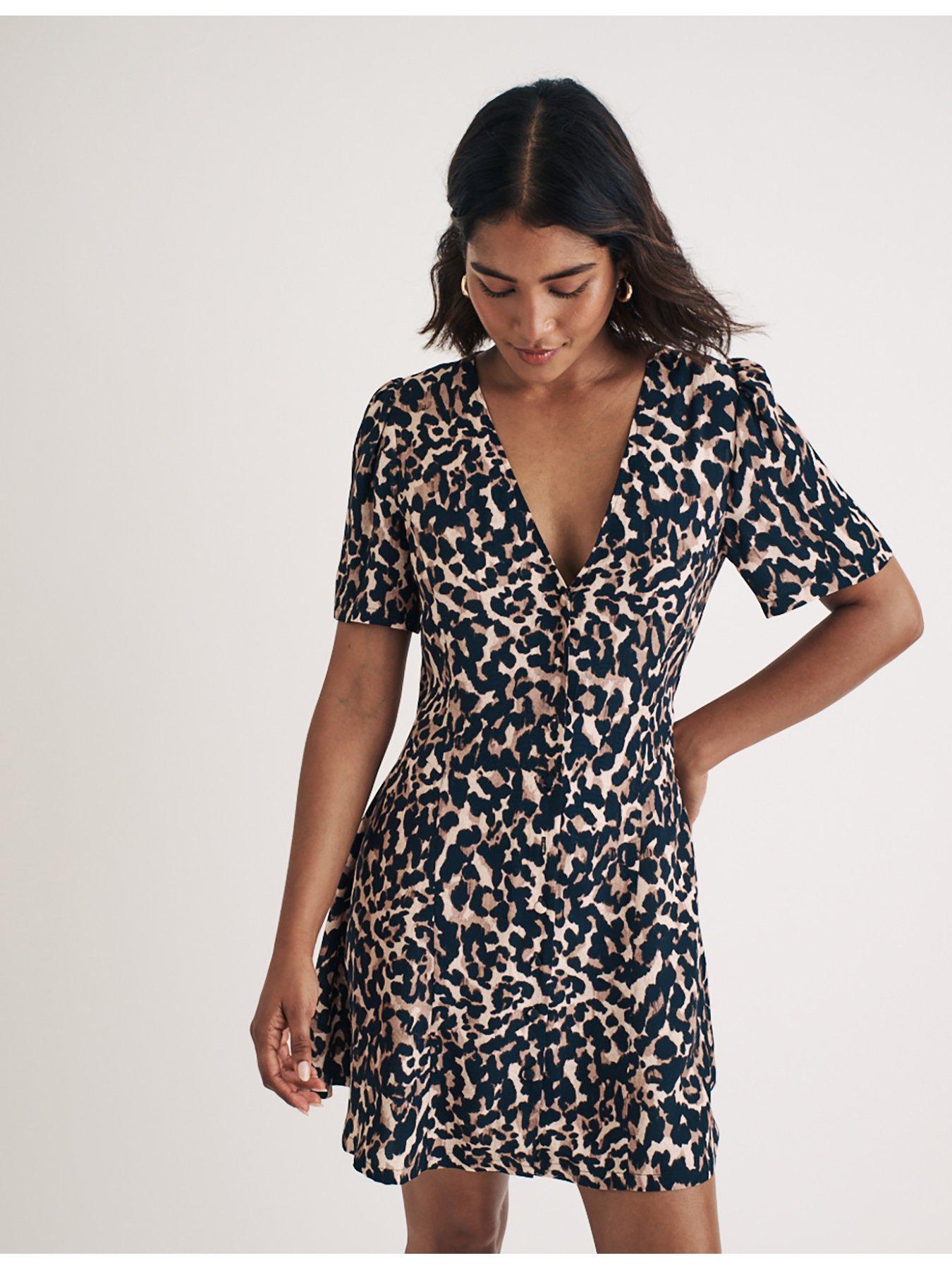 Nobodys Child V Neck Short Sleeve Leopard Print Mini Dress - Multi | Very