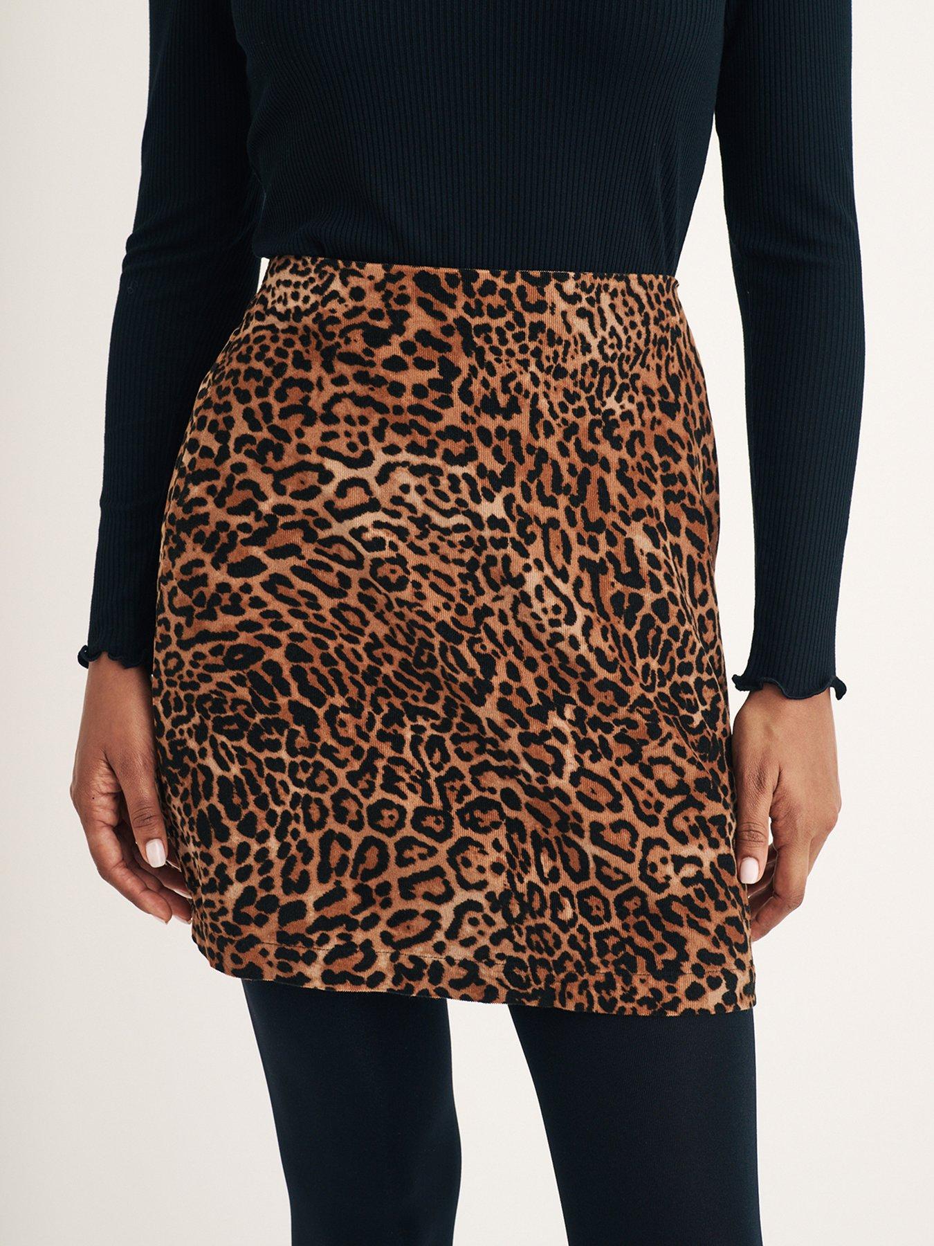 Leopard Print A Line Cord Mini Skirt Multi