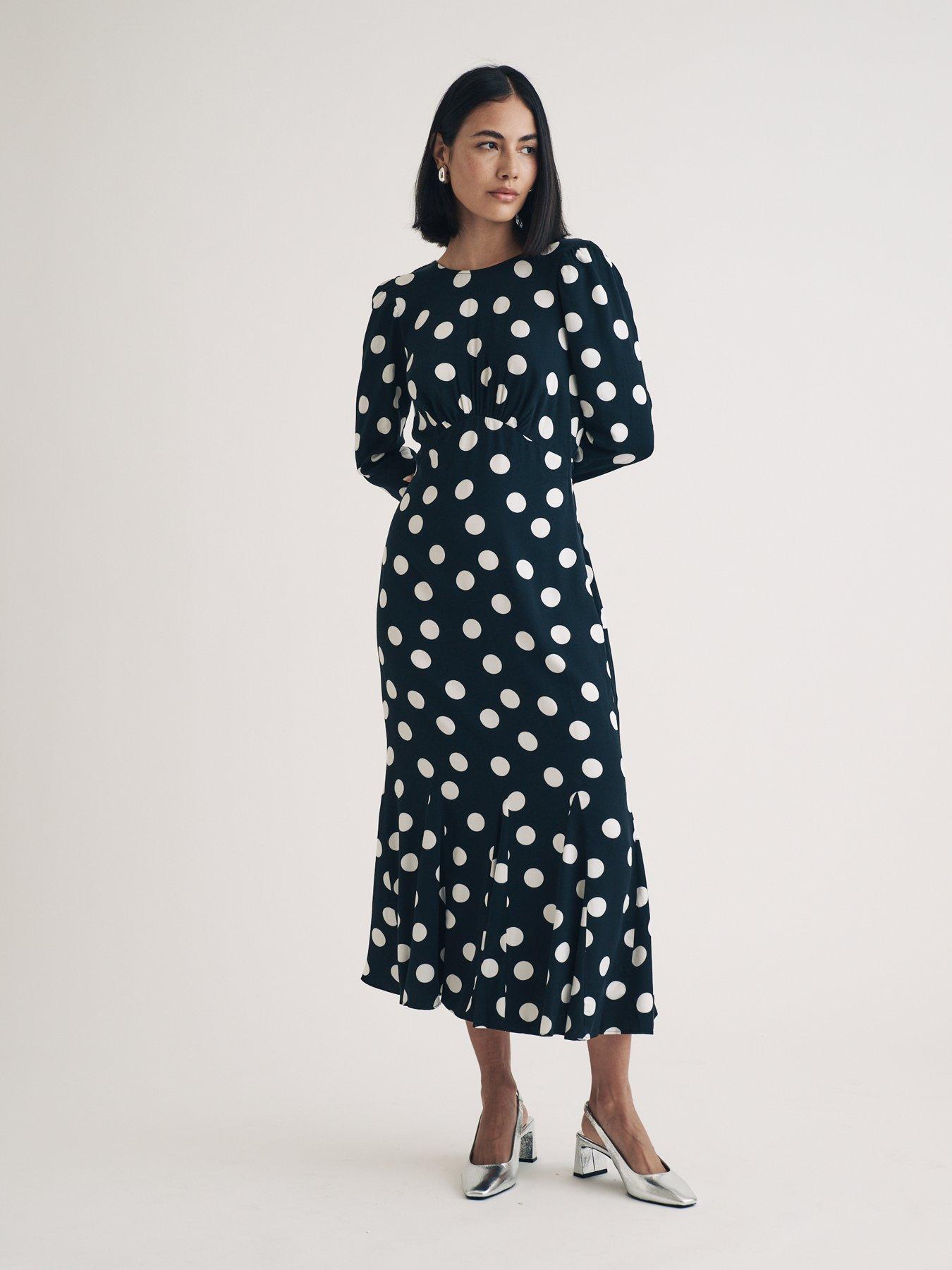 Black long sleeve polka dot dress best sale