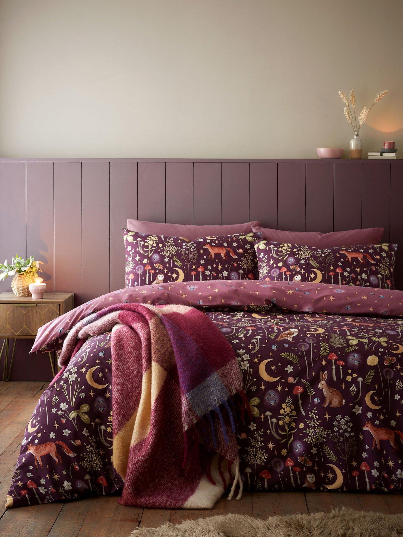 Product photograph of Catherine Lansfield Enchanted Twilight Duvet Cover Set - Plum from very.co.uk