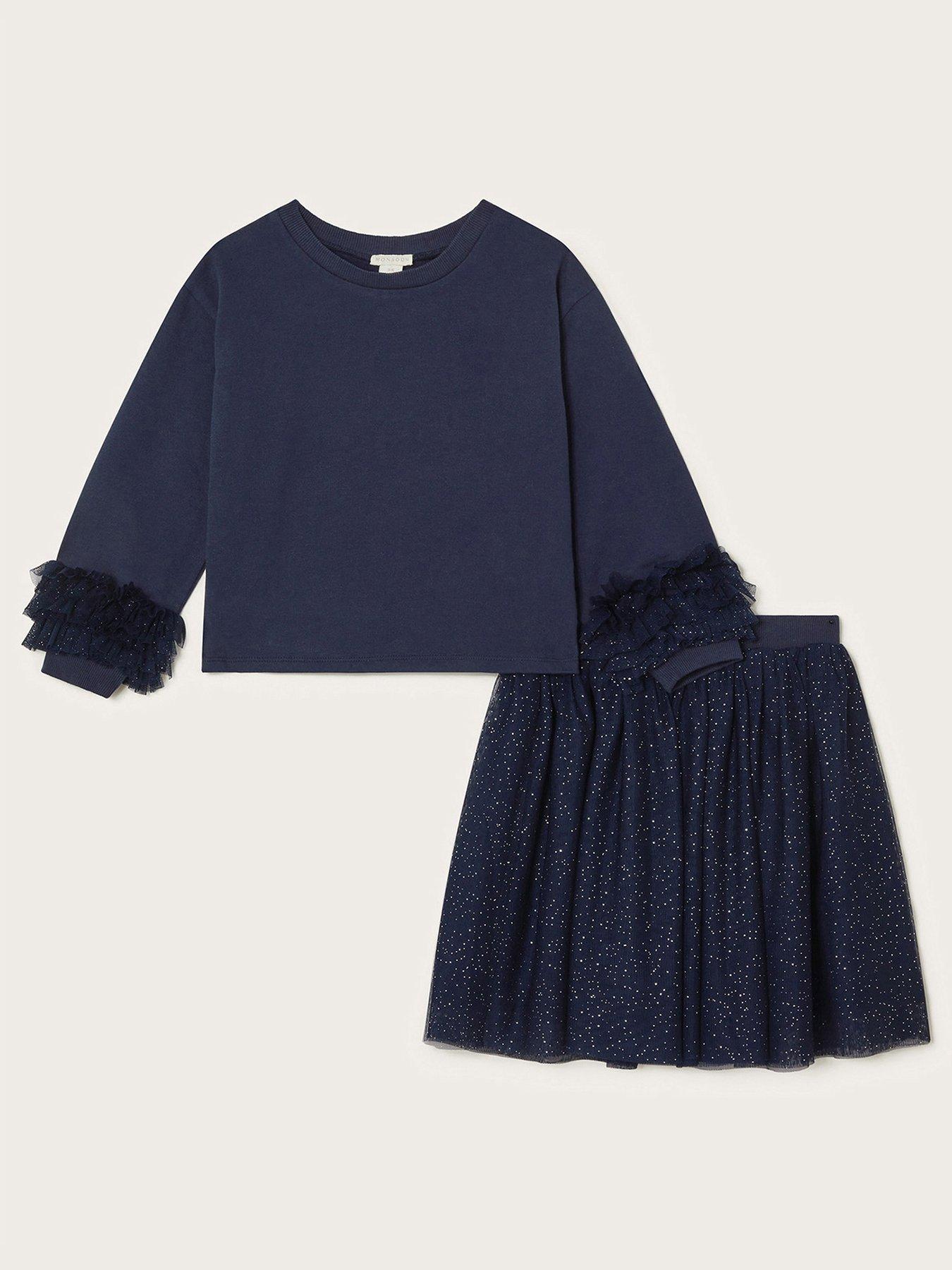 Image 1 of 3 of Monsoon Girls Sigrid Tulle Sweat Skirt Set - Navy