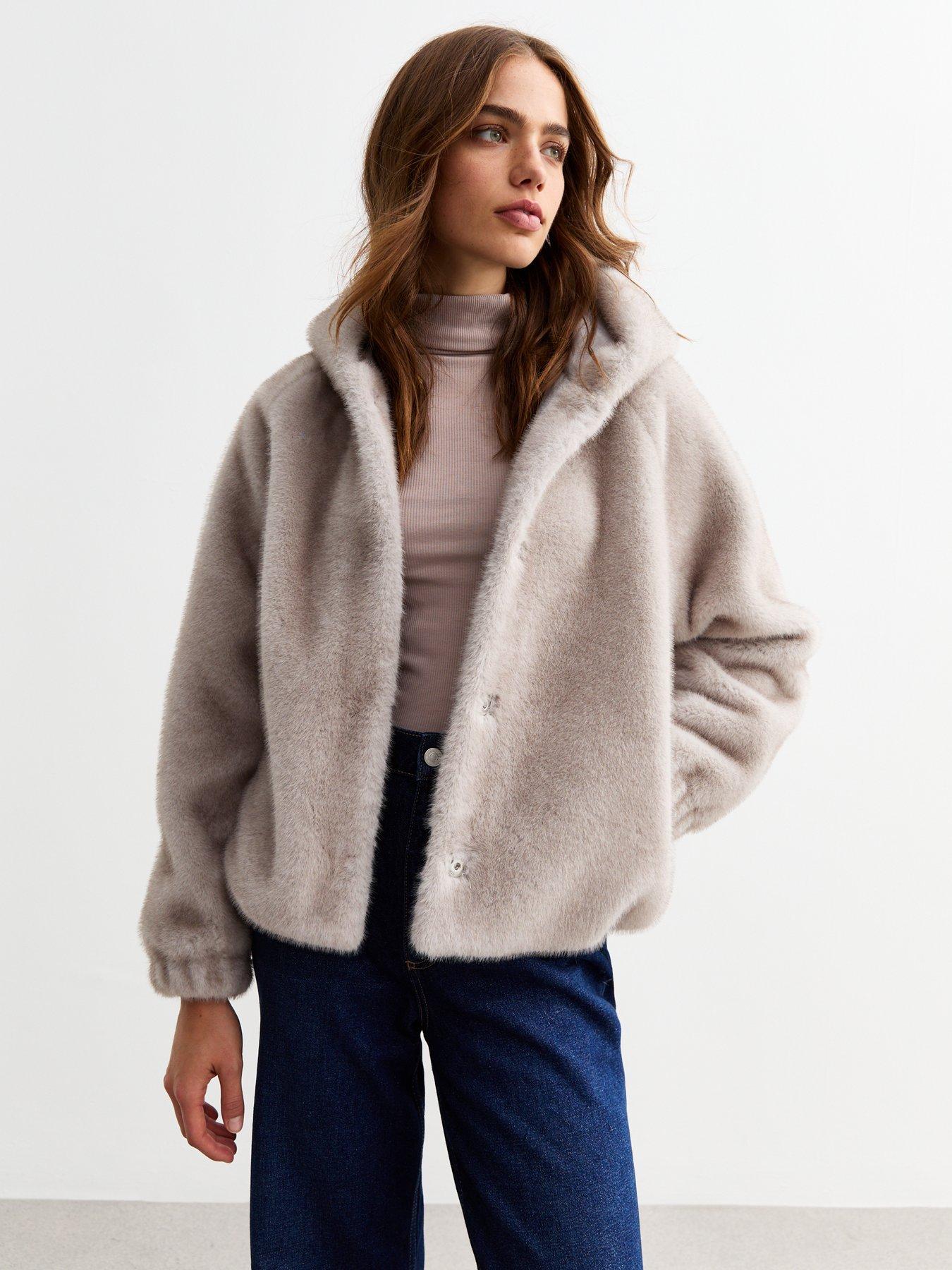 undefined Hooded Faux Fur Jacket - Grey