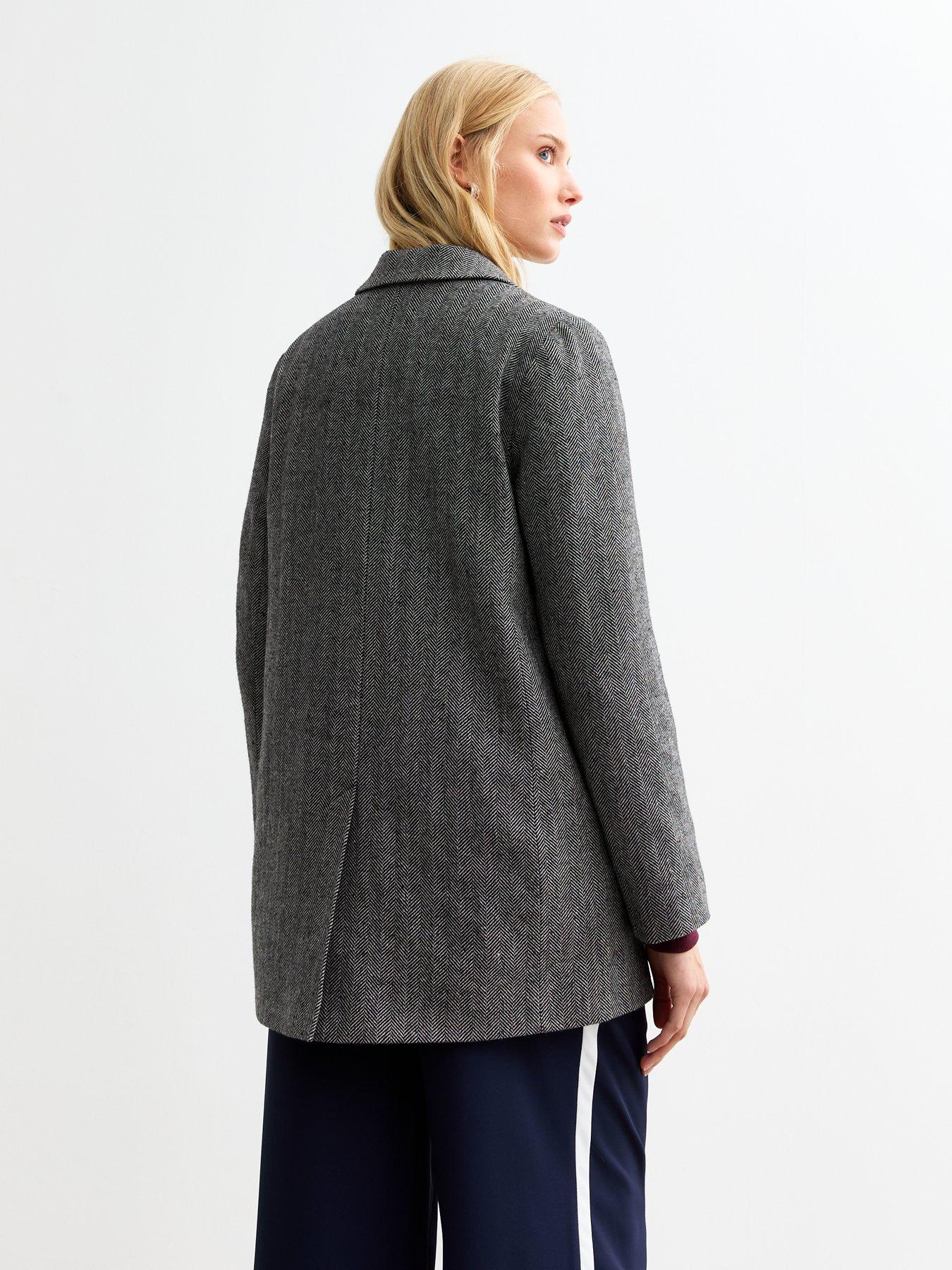 Image 2 of 4 of New Look Grey Textured Herringbone Single Breasted Oversized Blazer - Print