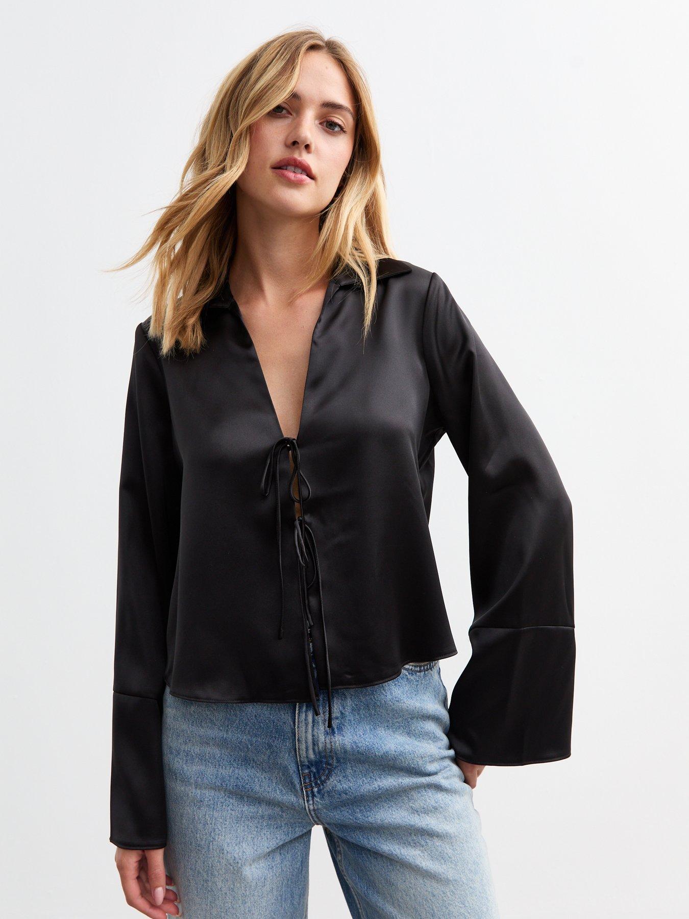 New Look Satin Shirt 2026.New Look Satin Tie Front Shirt - Black | Very