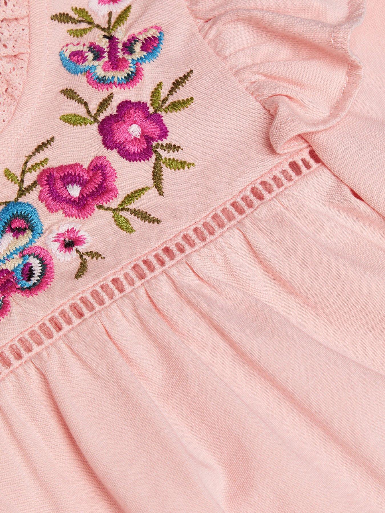 Image 4 of 4 of Monsoon Girls Long Sleeve Floral Embroidered T-Shirt - Pink