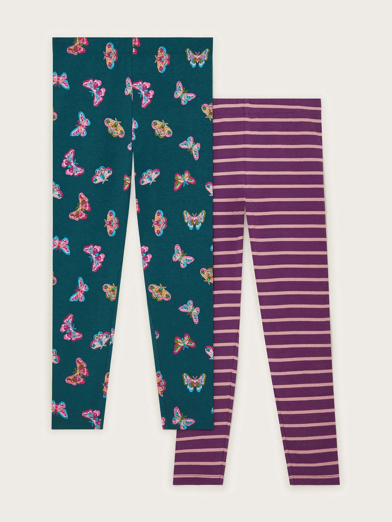 Image 2 of 4 of Monsoon Girls 2 Pack Butterfly Leggings - Green