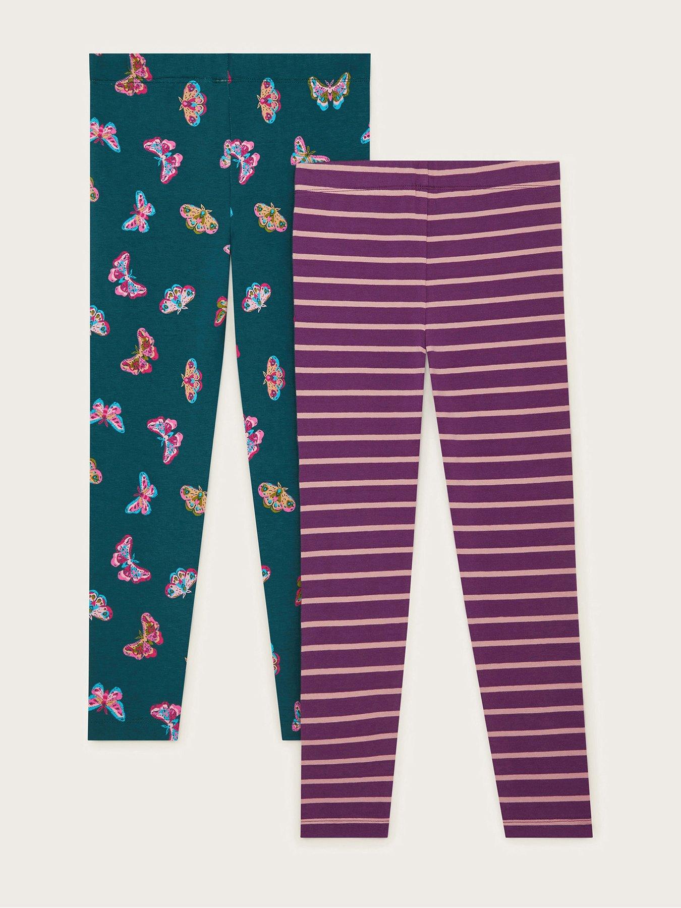 Image 3 of 4 of Monsoon Girls 2 Pack Butterfly Leggings - Green