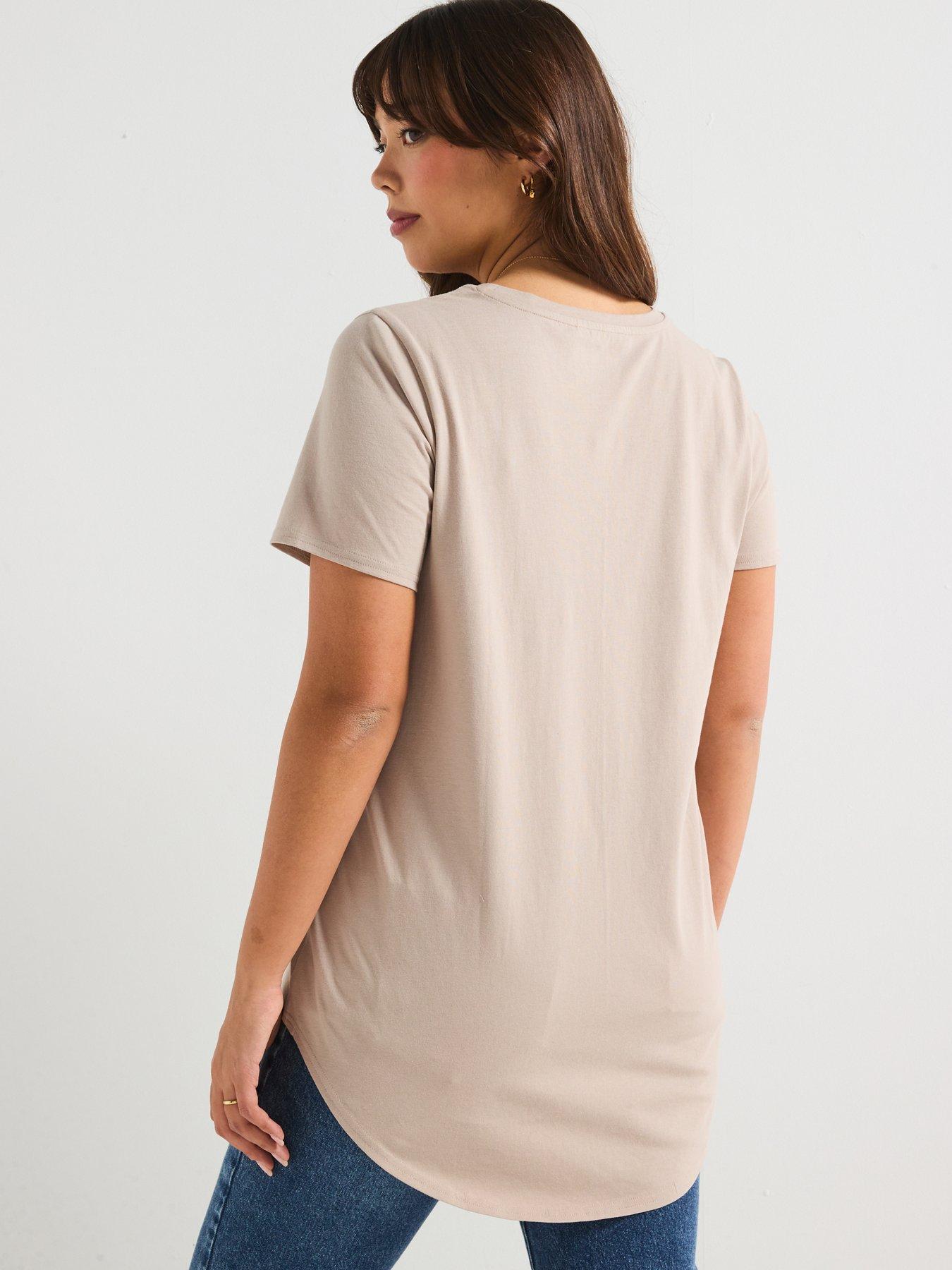 Image 2 of 6 of V by Very Curve Scoop Hem Crew Neck T-Shirt - Beige