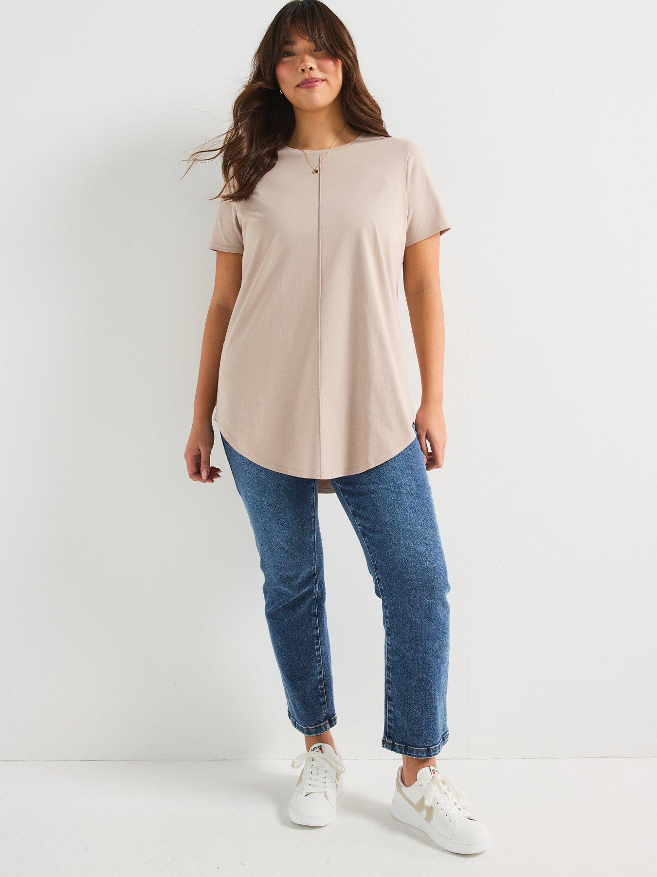 Image 3 of 6 of V by Very Curve Scoop Hem Crew Neck T-Shirt - Beige