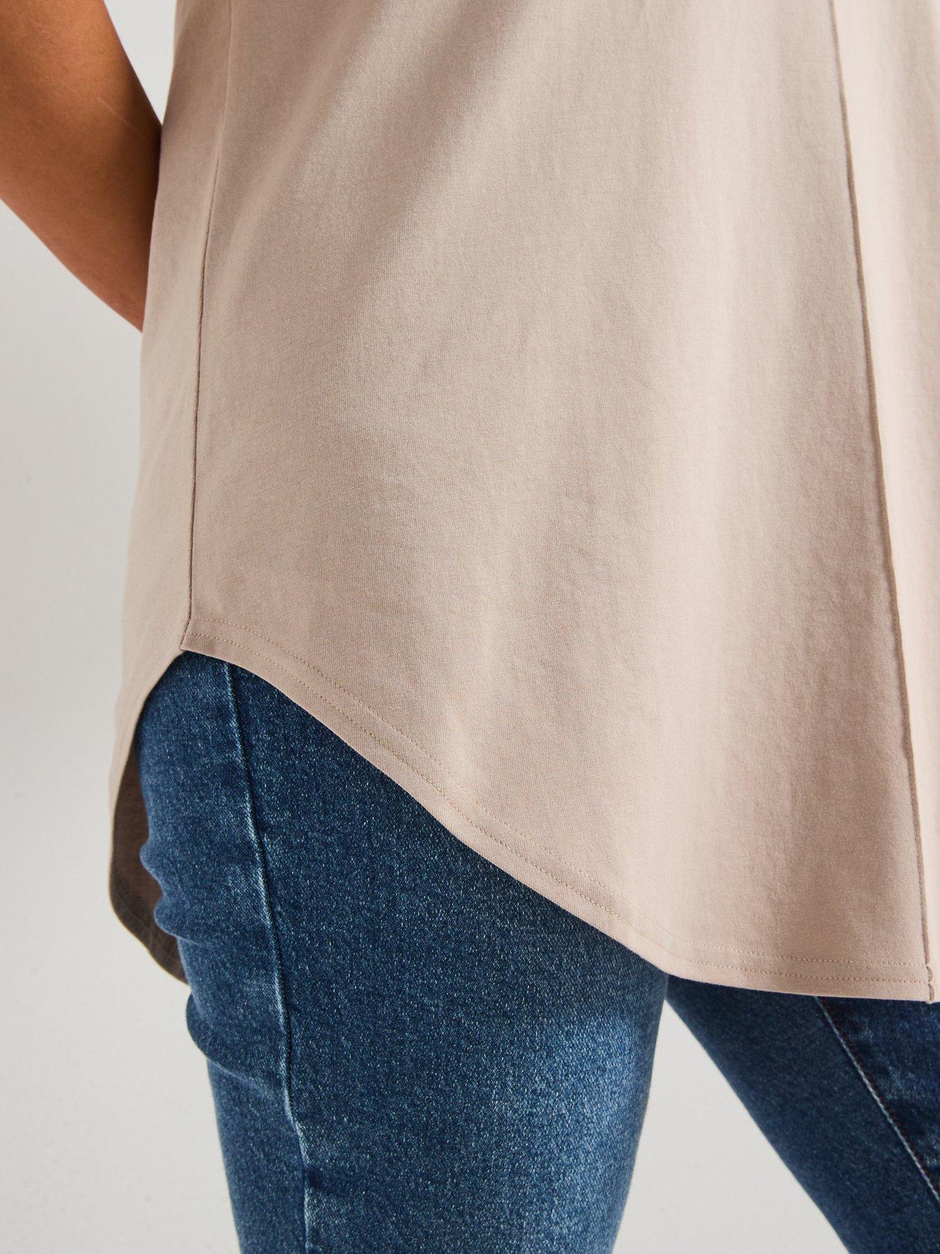 Image 6 of 6 of V by Very Curve Scoop Hem Crew Neck T-Shirt - Beige