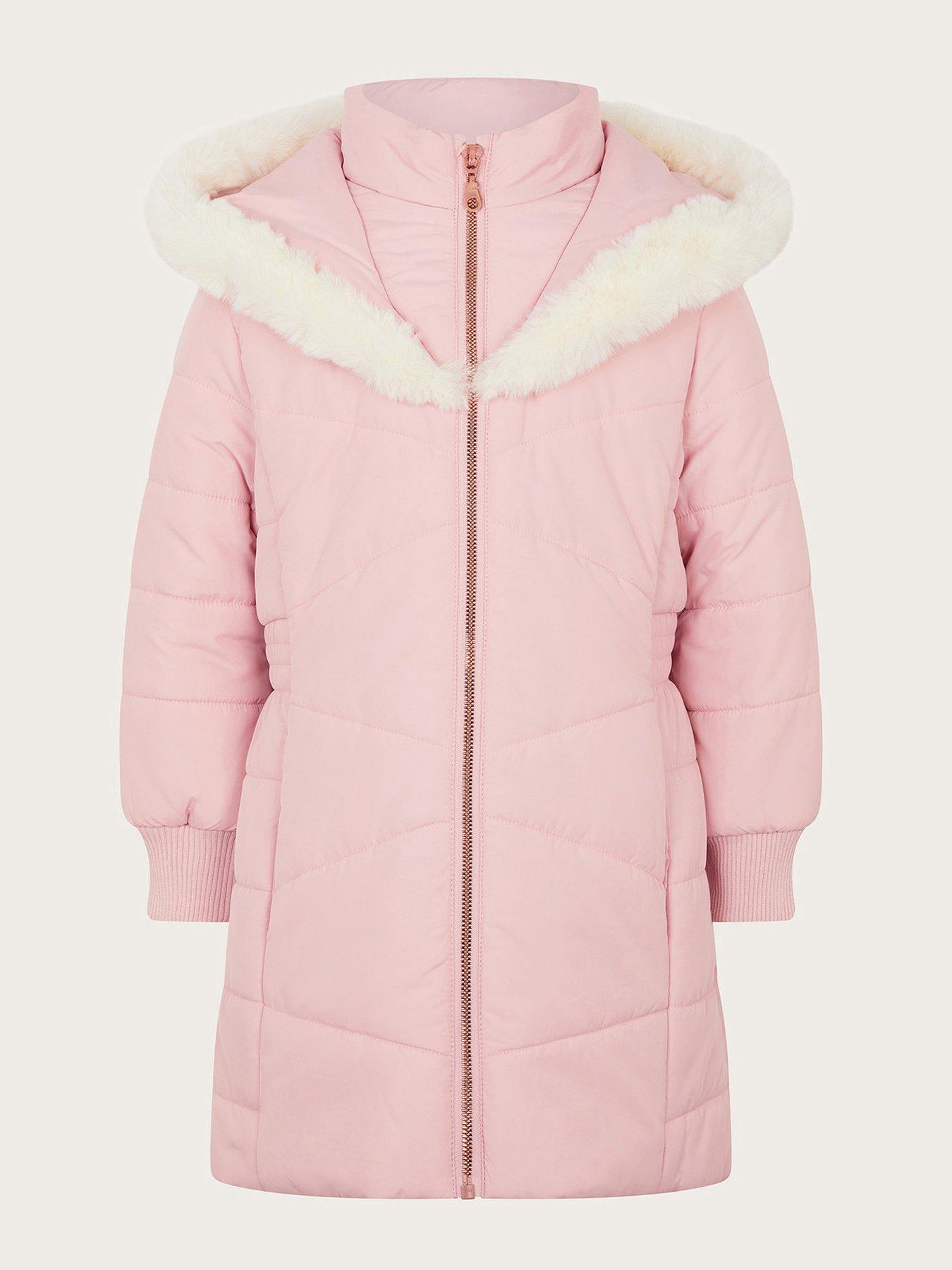 Pink fur trim coat on sale