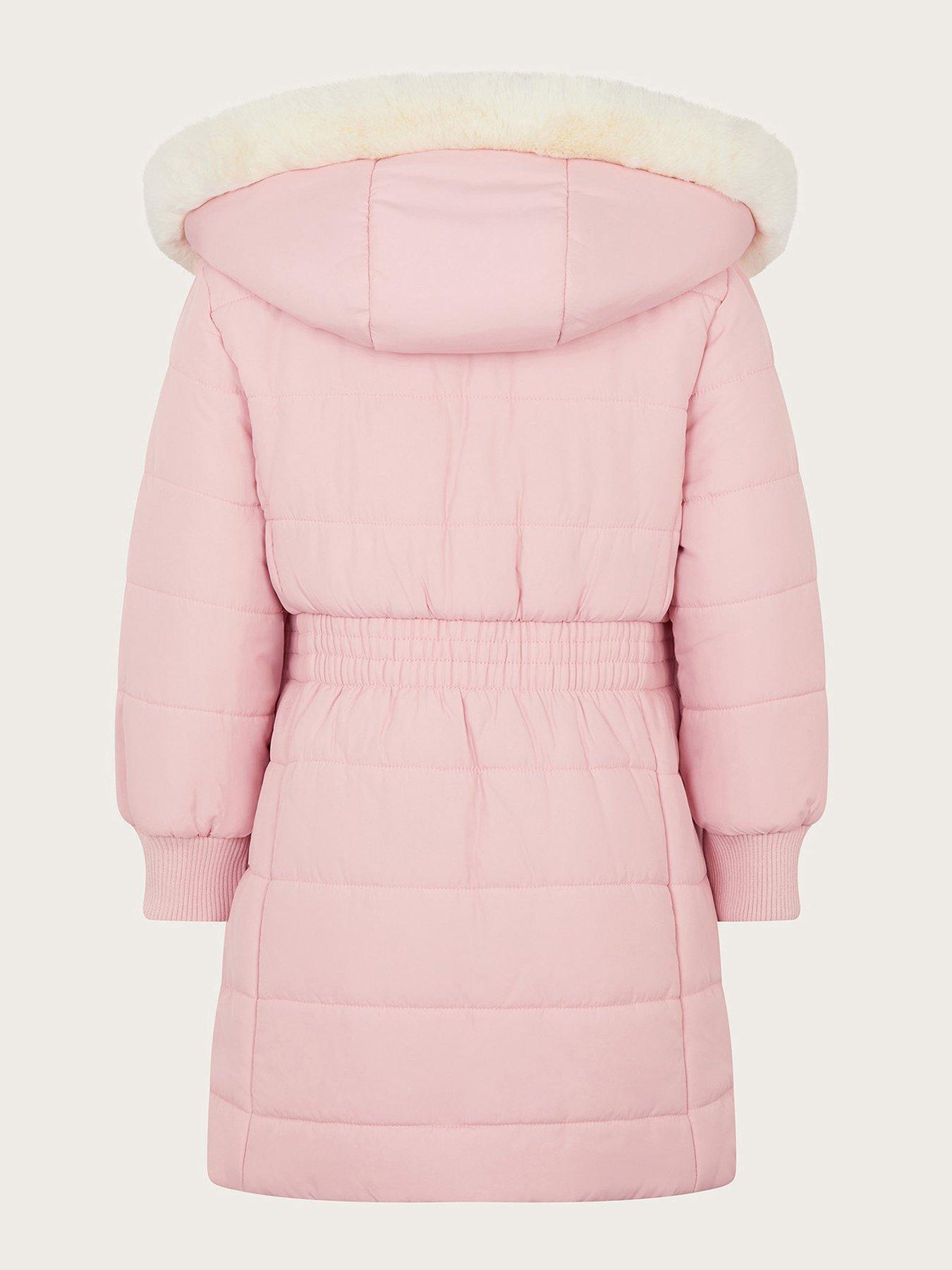 Pink down coat with fur hood 2025