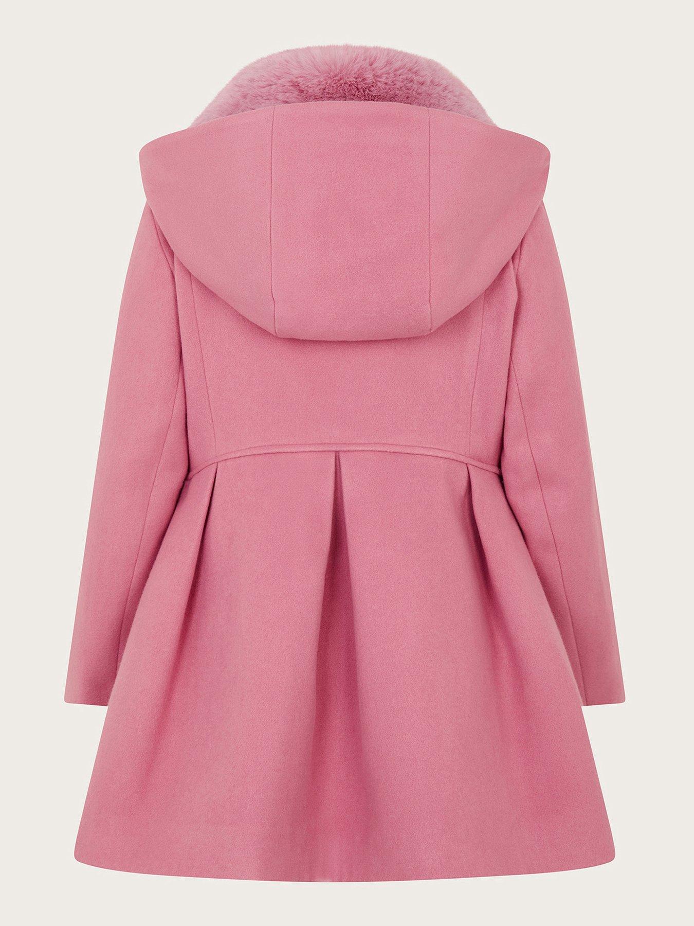 Monsoon Girls Hooded Collar Coat Pink Very