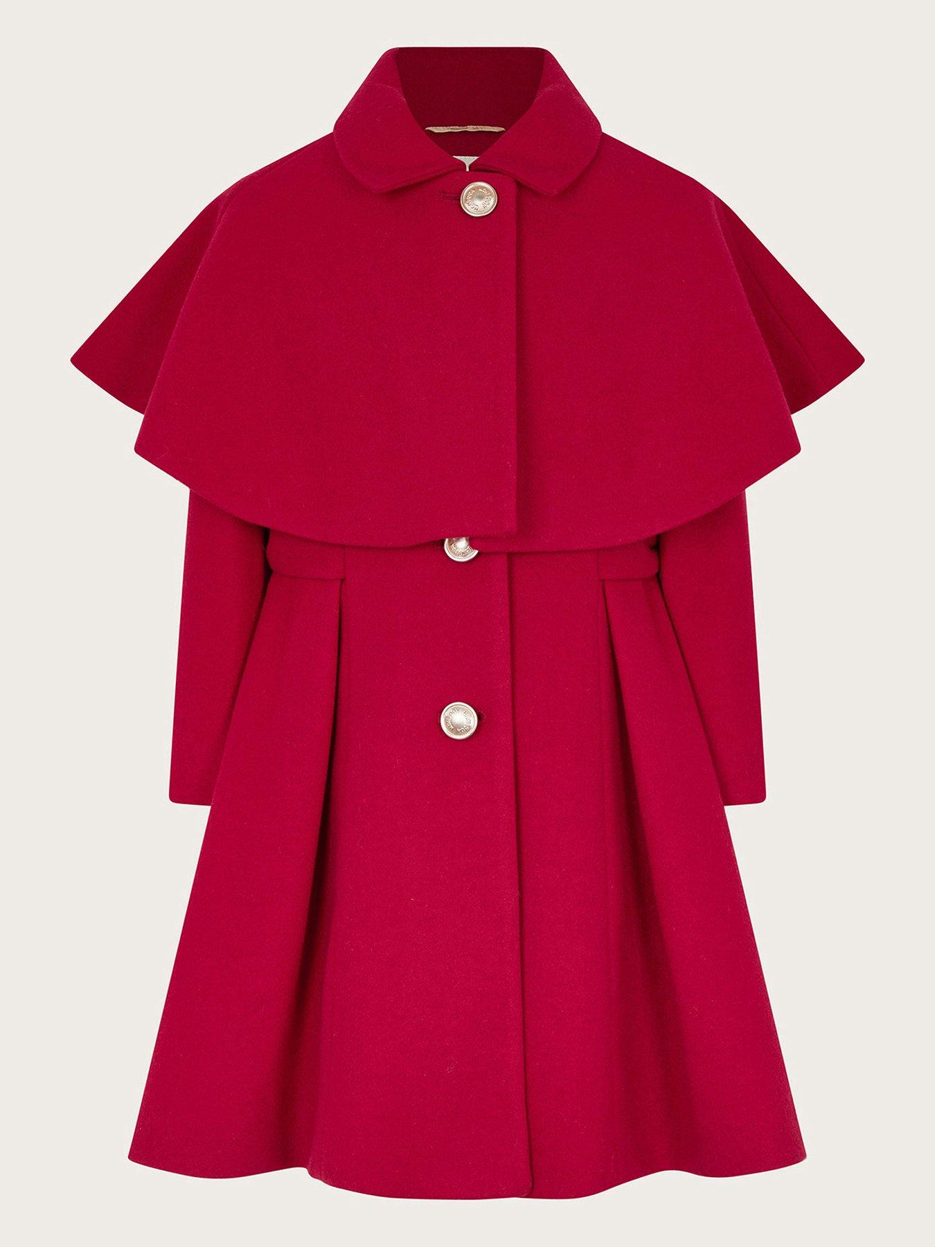 Monsoon Girls Detachable Cape Collared Coat Red Very